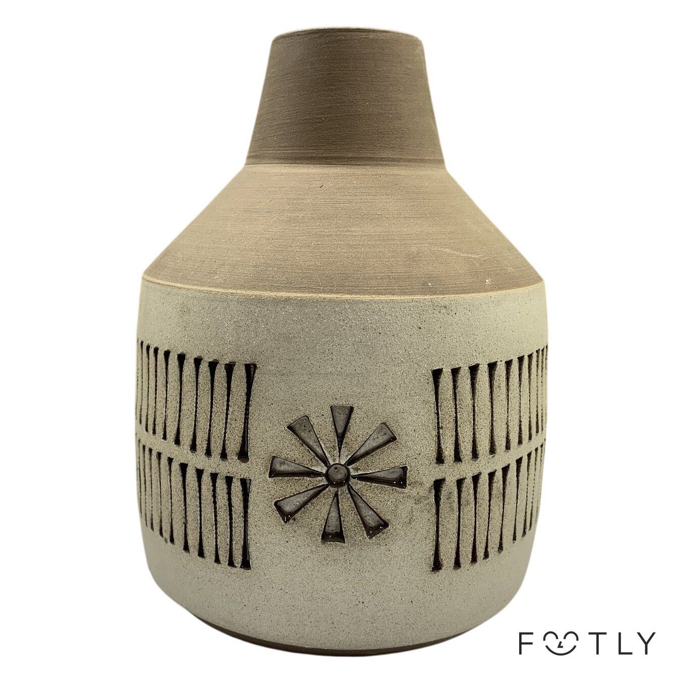 Alingsås Keramik 514 Vas Vintage Stengods Brun Beige Mönstrad Kruka Retro