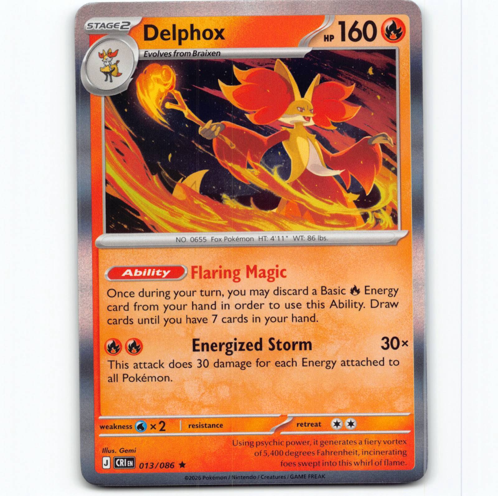 Pokémon Delphox CRI EN 013/086 Holo Pokemon Kort Chaos Rising Mega Evolution
