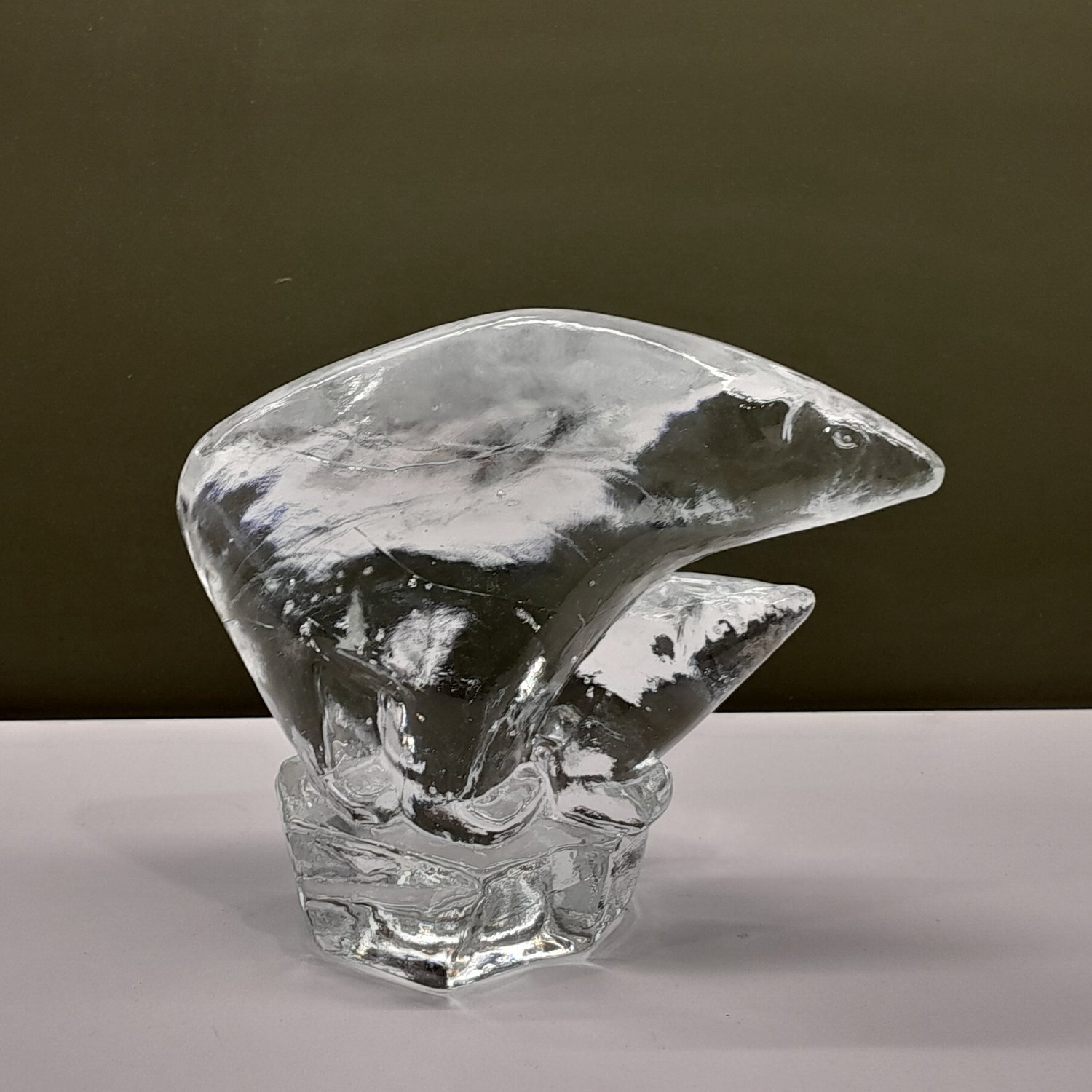 Pukeberg Glasbruk Isbjörn Glasfigur Skulptur Klarglas Djur Paperweight Vintage