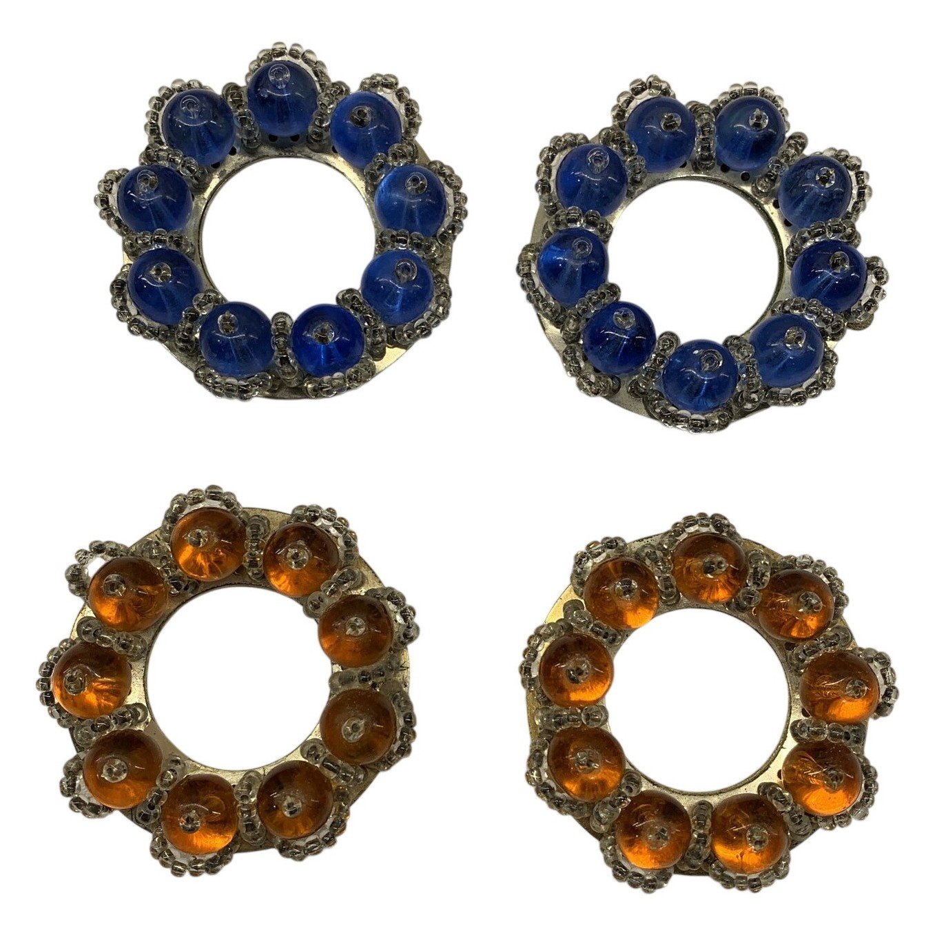 4 st Servettringar Blommor Blå Orange Metall Retro Dukning Vintage