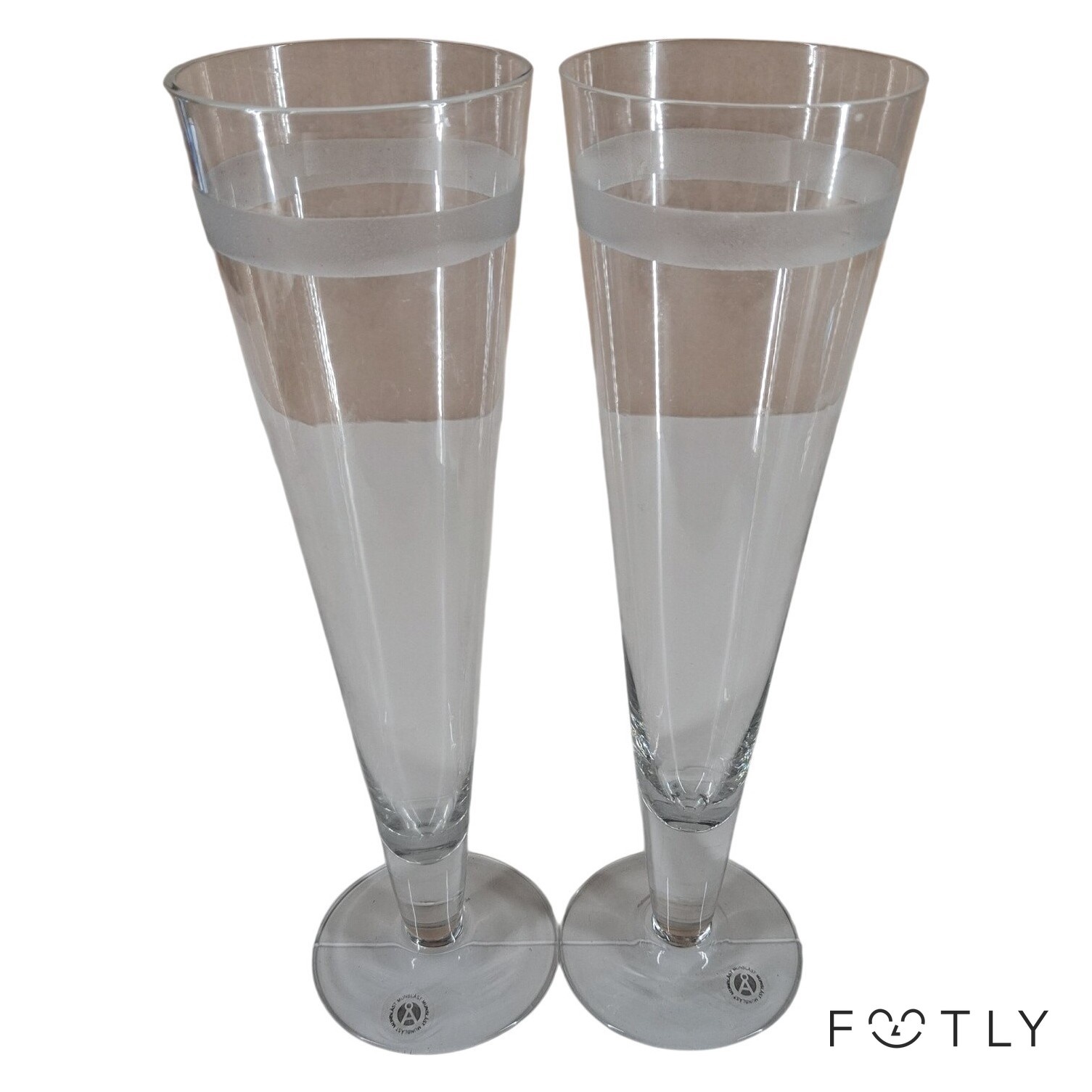 2 st Munblåst Champagneglas Glas Frostad Kant Bägare Flöjt Fest Bröllop