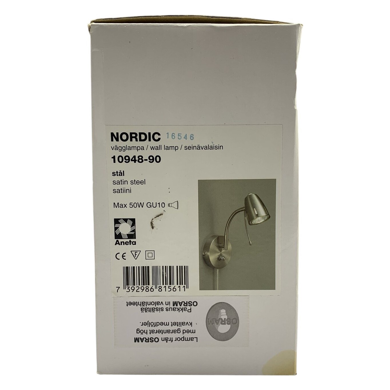 Aneta Nordic 10948-90 Vägglampa Stål GU10 Max 50W Satin Krom