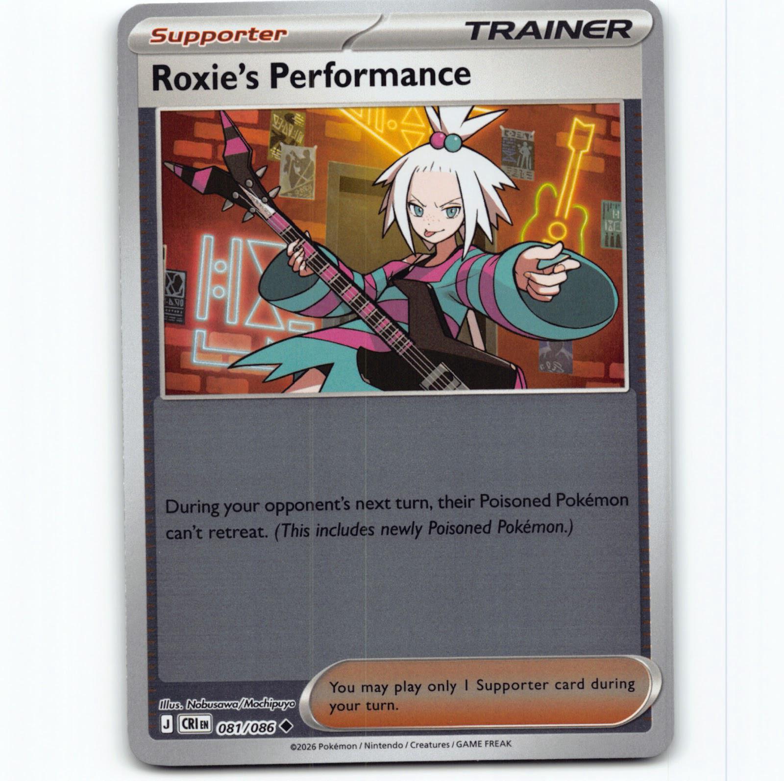 Pokémon Roxie's Performance CRI EN 081/086 Reverse Holo Pokemon Kort Chaos Rising Mega Evolution