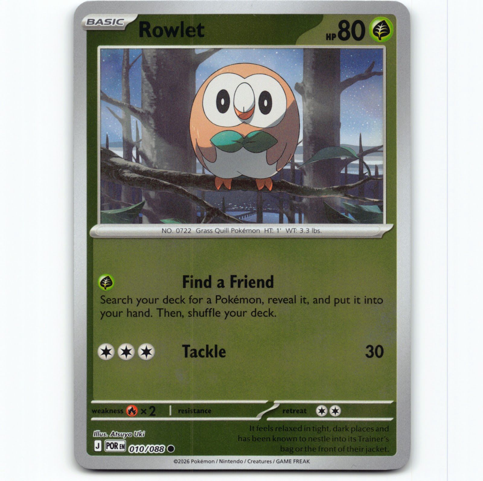 Pokémon Rowlet POR EN 010/088 Reverse Holo Pokemon Kort Perfect Order Mega Evolution