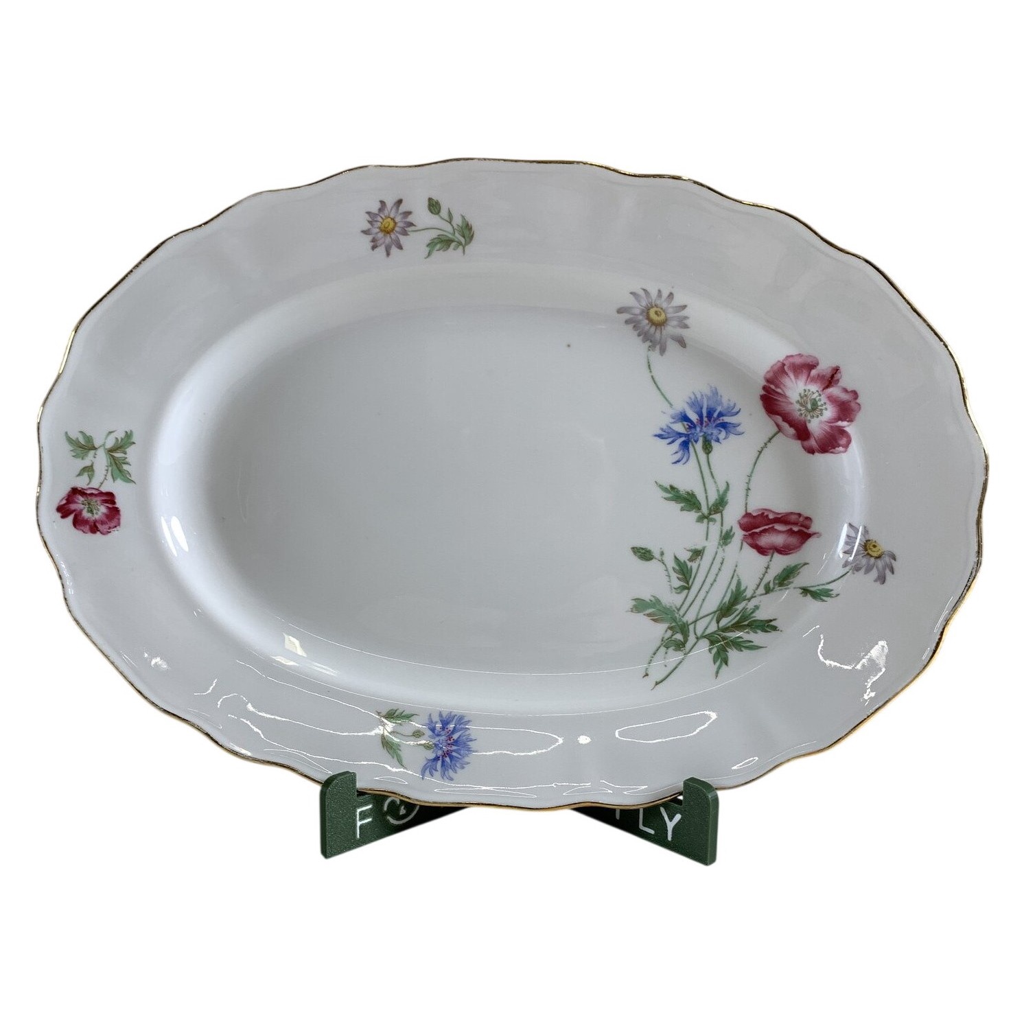 Rörstrand Serveringsfat Blommor Gulddekor Porslin Oval Vintage