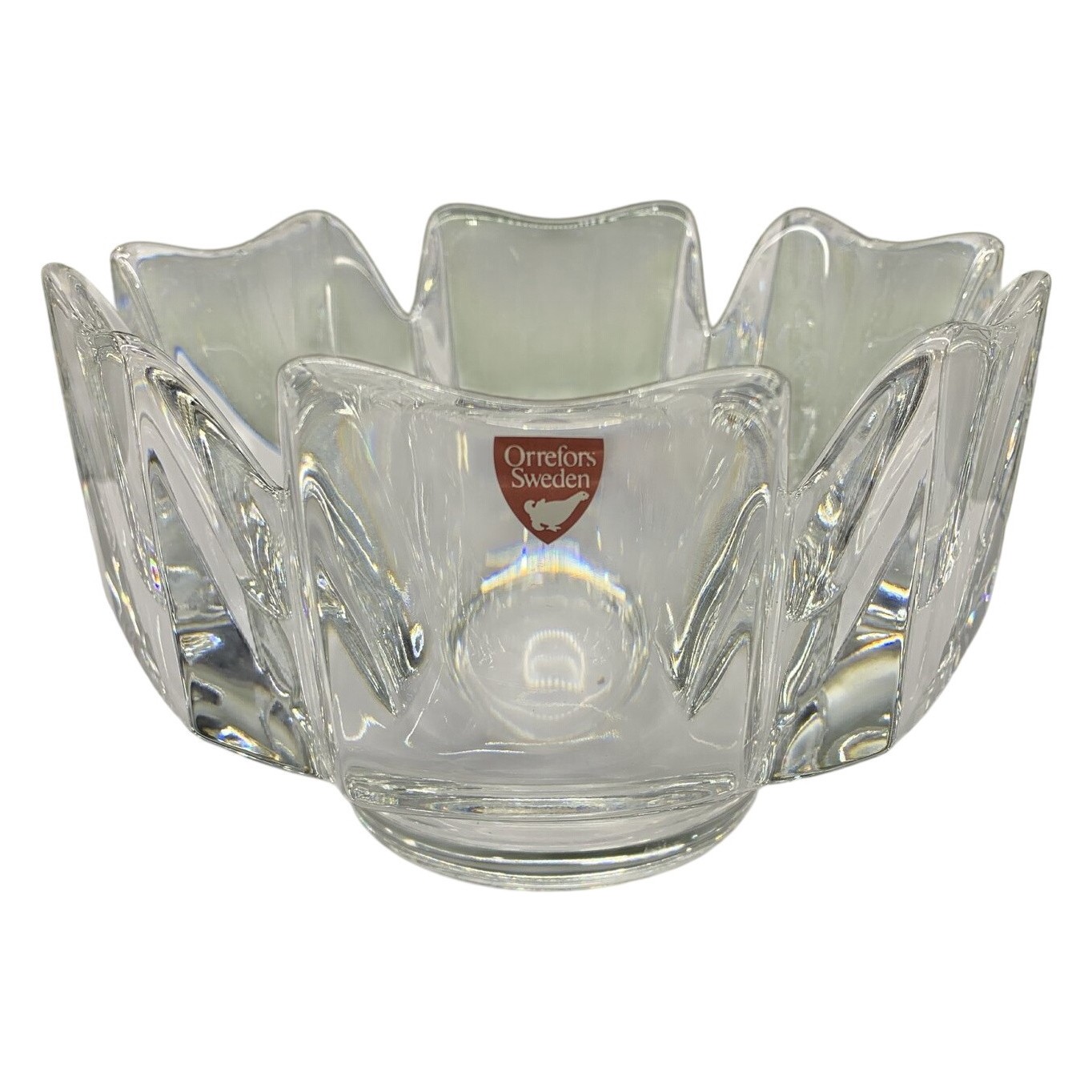 Orrefors Corona Skål Kristall Lars Hellsten Glas Sweden Signerad Skål Vintage