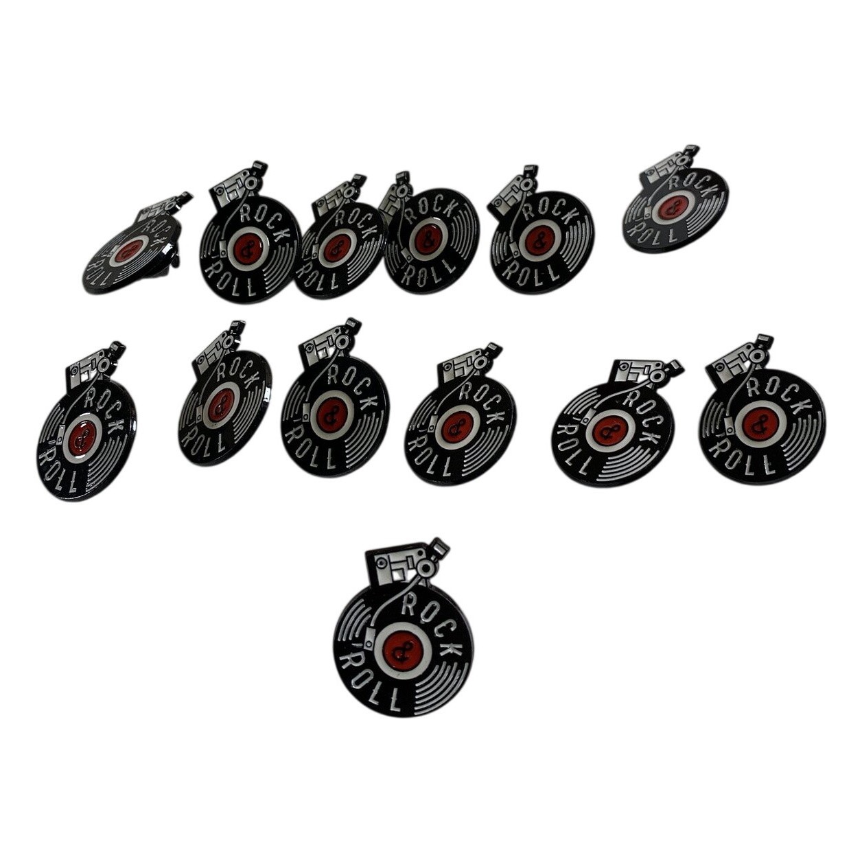 13 st Rock And Roll Vinyl Pin Märken Svart Röd Retro Musik Badge Pins Merch