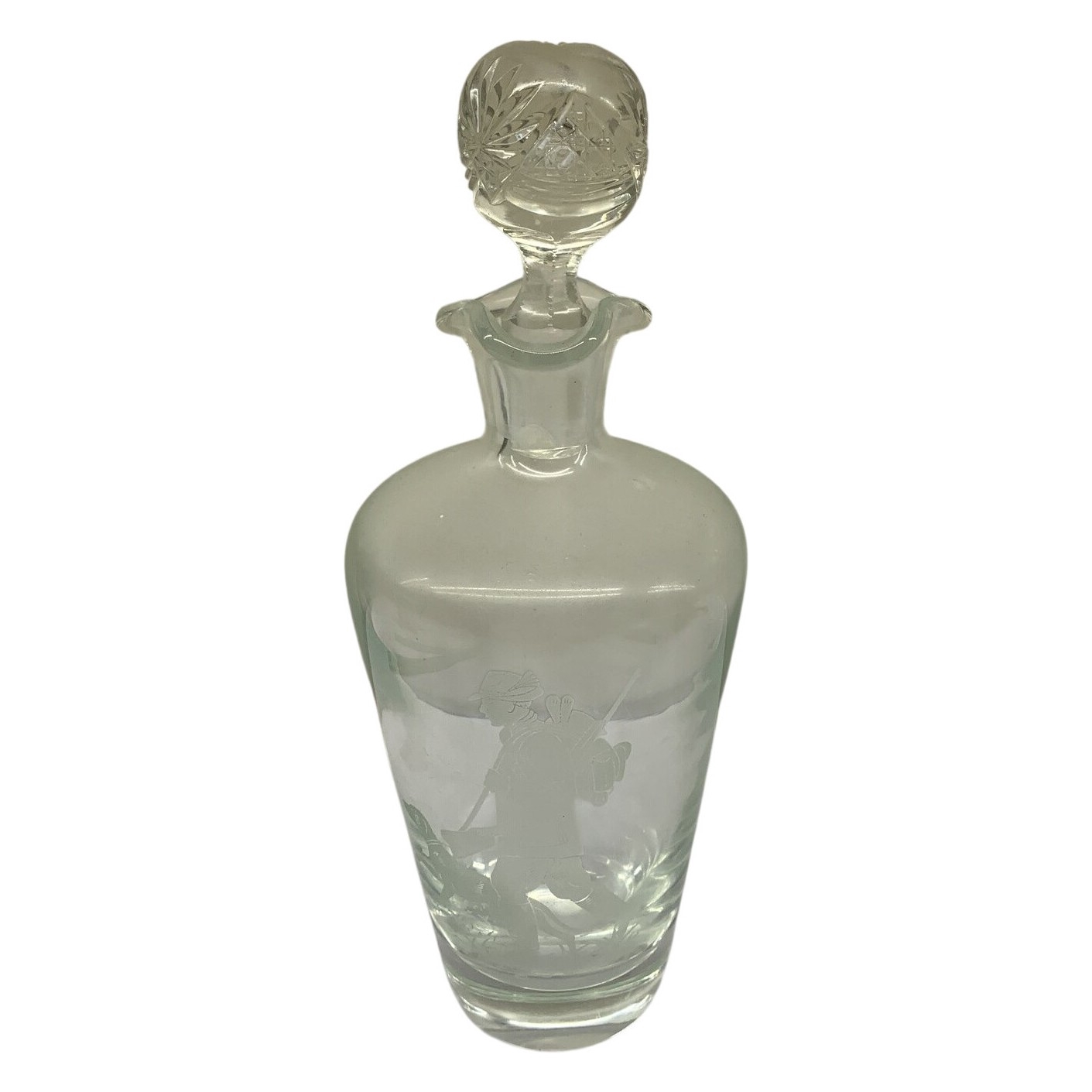 Karaff Glas Jägare Slipad Dekor Klar Vintage