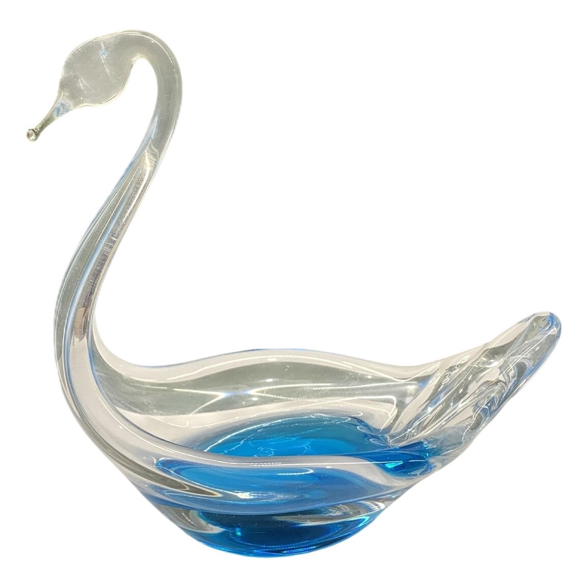 Glasfigur Svan Blå Klar Glas Dekoration Retro Konstglas Djur Glasdjur