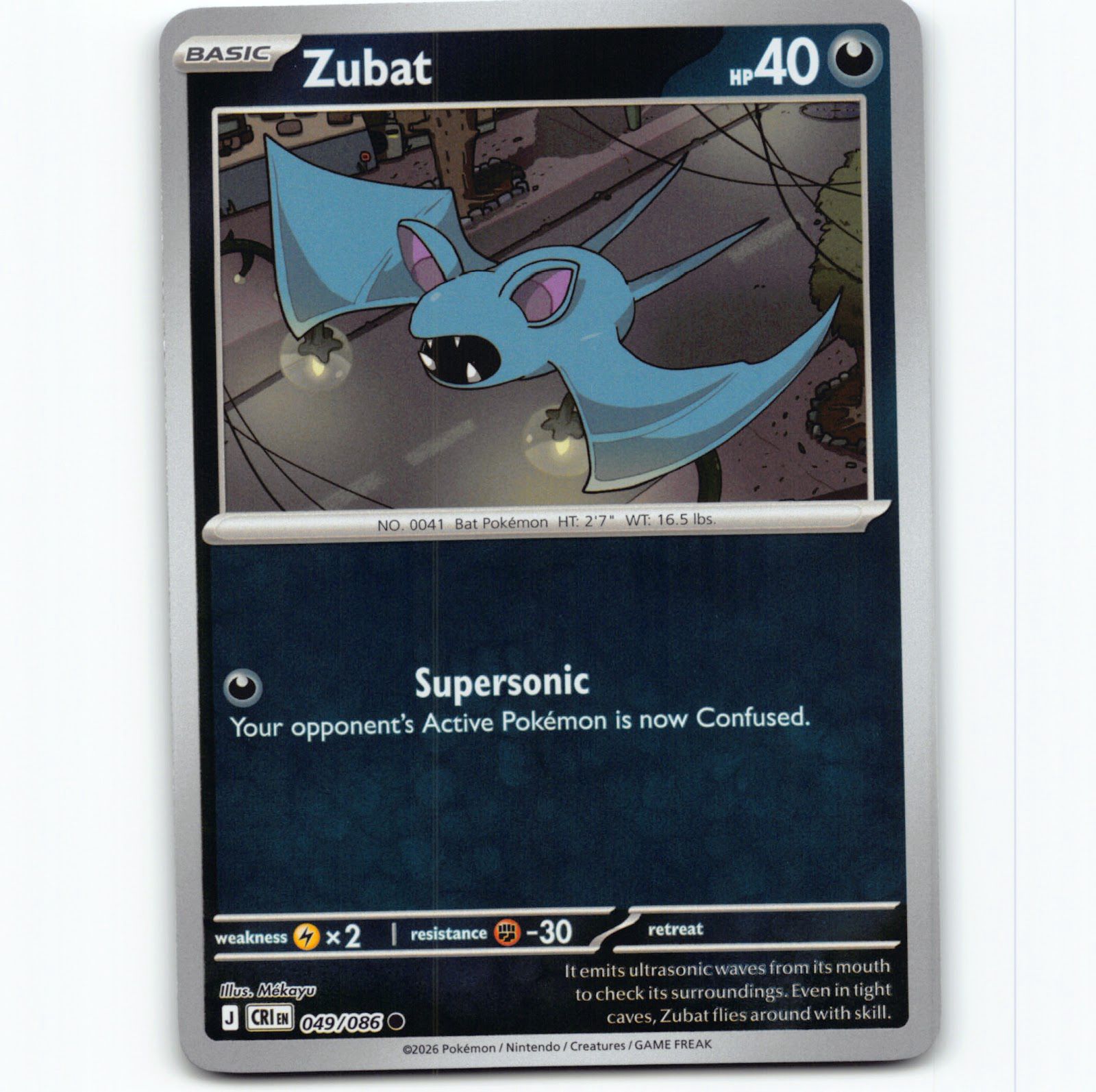 Pokémon Zubat CRI EN 049/086 Reverse Holo Pokemon Kort Chaos Rising Mega Evolution