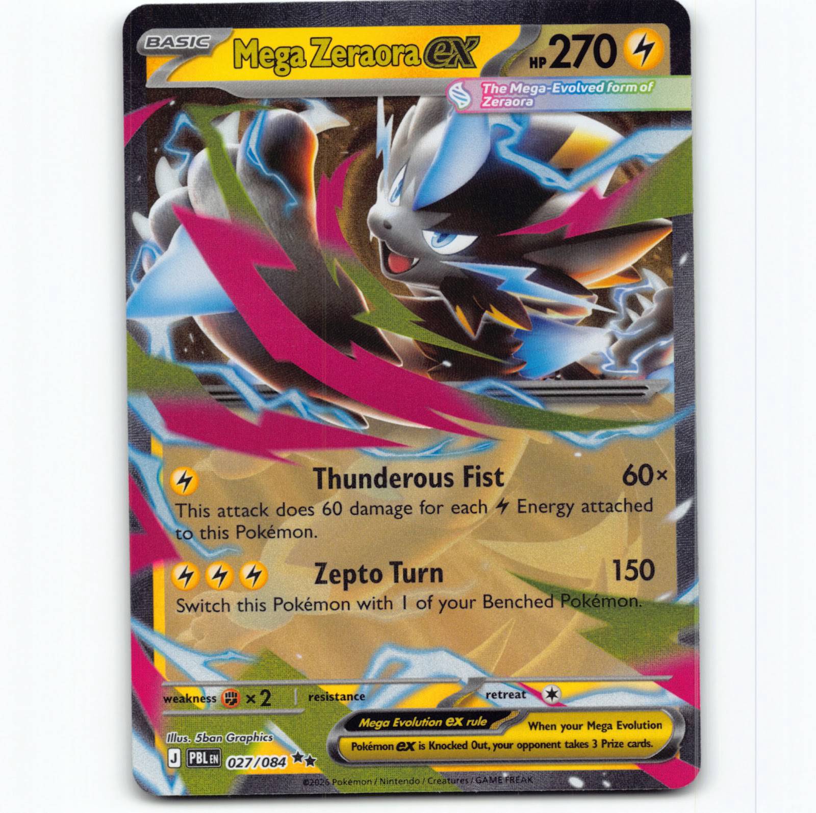 Pokémon Mega Zeraora ex PBL EN 027/084 Double Rare Holo Pokemon Kort Pitch Black Mega Evolution