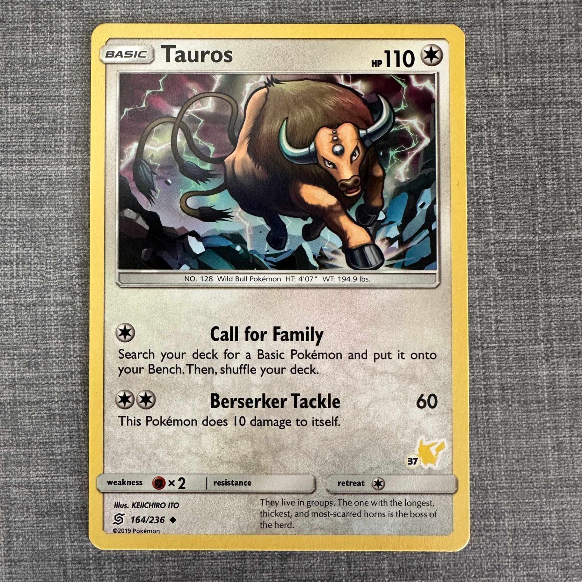 Pokémon Tauros UNM EN 164/236 Pikachu Stamp 37 Pokemon Kort Unified Minds Sun & Moon