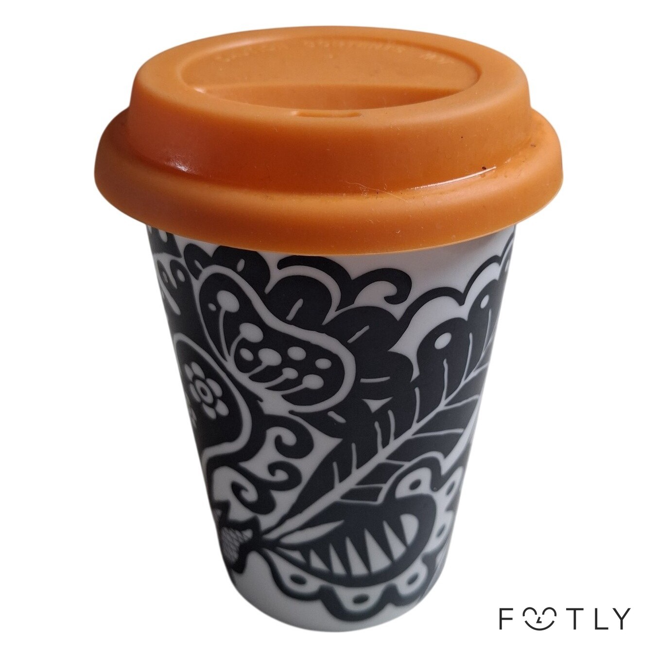 Sagaform Mugg Med Lock Take Away Porslin Svart Vit Orange Kopp Kaffemugg