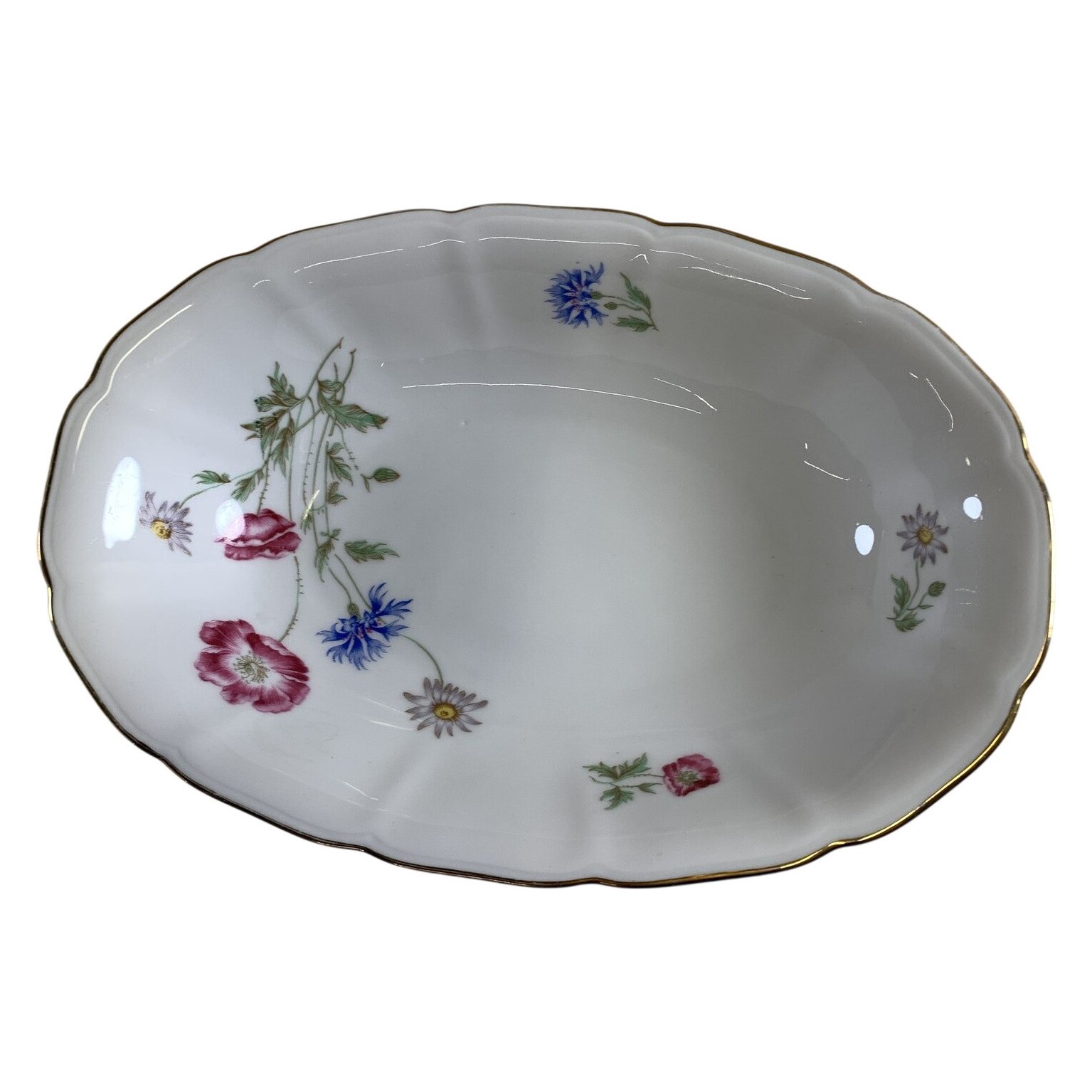 Rörstrand 571 Skål Porslin Blommor Gulddekor Vit Retro