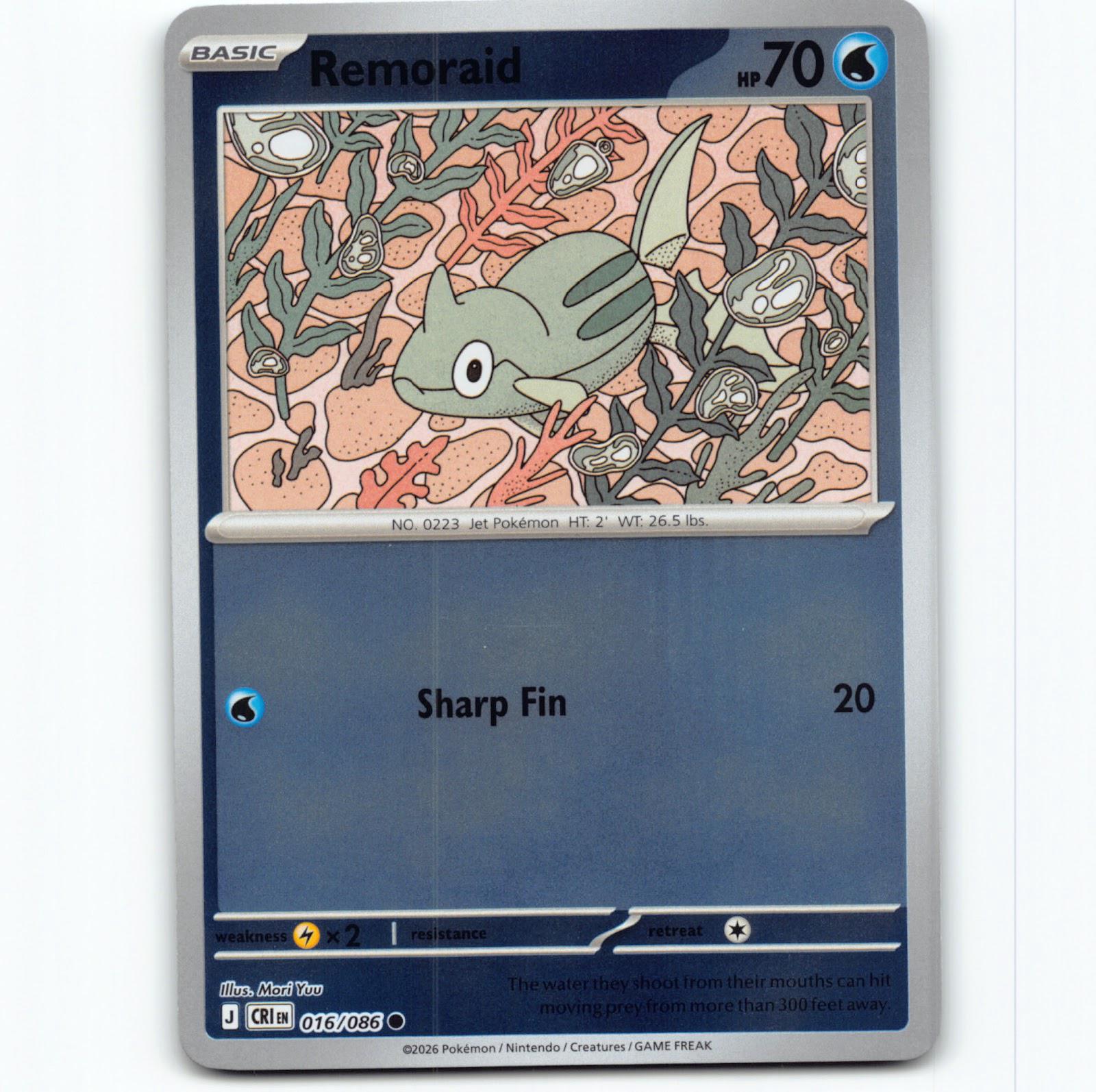 Pokémon Remoraid CRI EN 016/086 Reverse Holo Pokemon Kort Chaos Rising Mega Evolution