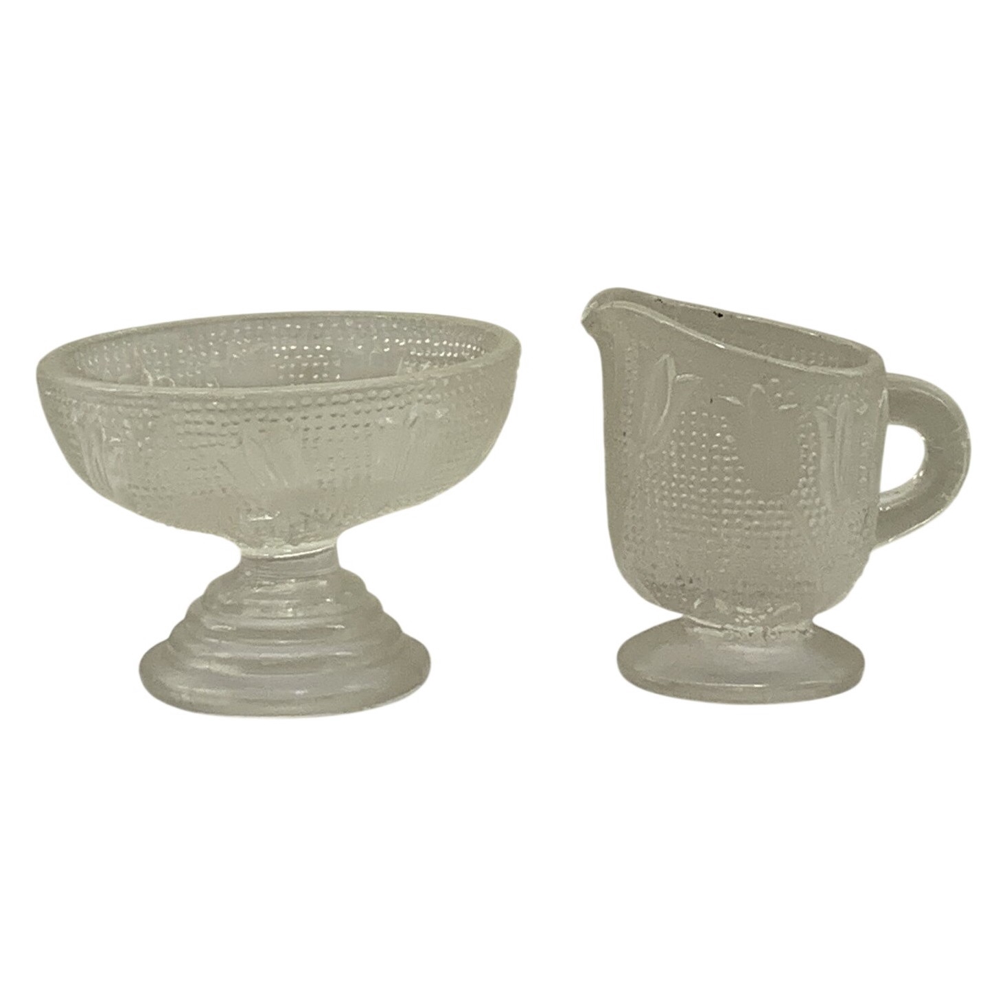 Sockerskål Gräddkanna Pressglas Tulpanmönster Vintage