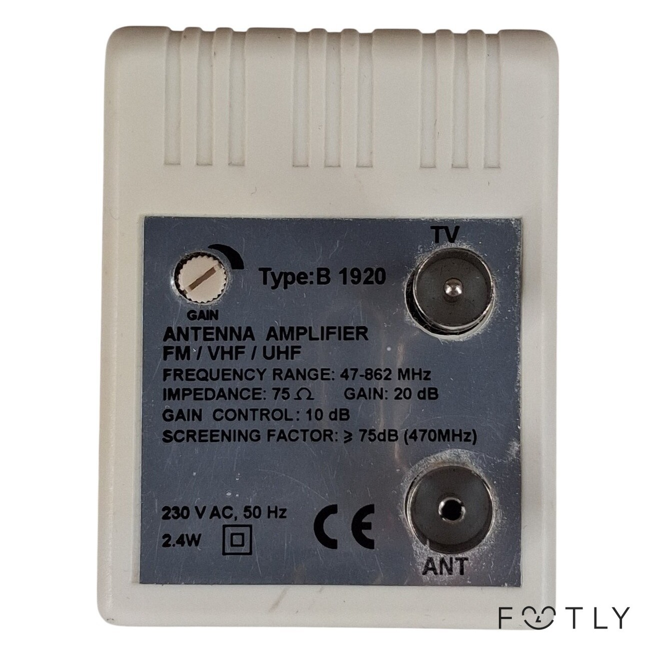 B 1920 Antennförstärkare FM VHF UHF 20dB 75 Ohm TV Signal Booster Vit