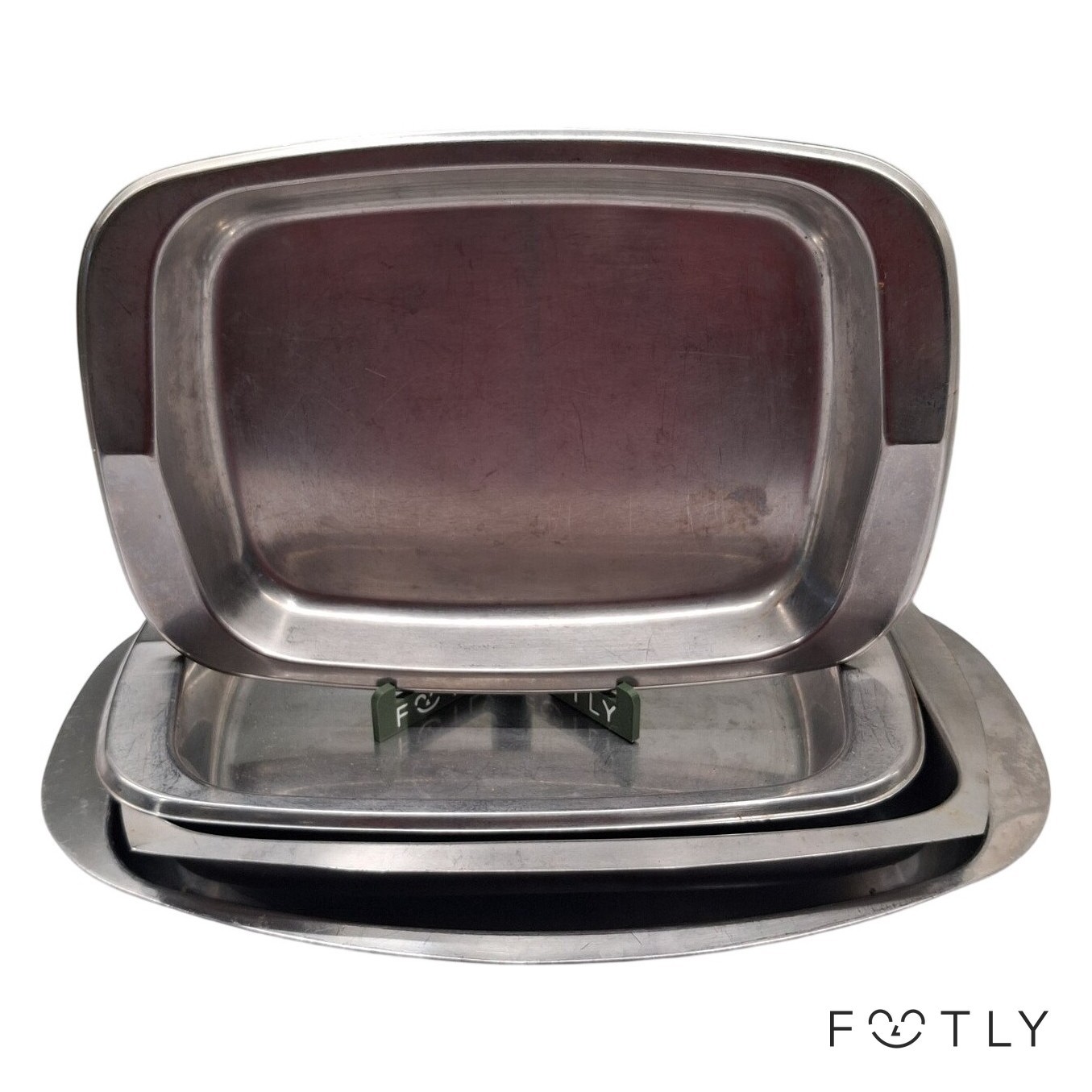 3 st Serveringsfat Rostfritt Stål 18/8 Metall Brickor Silverfärg Fat Retro
