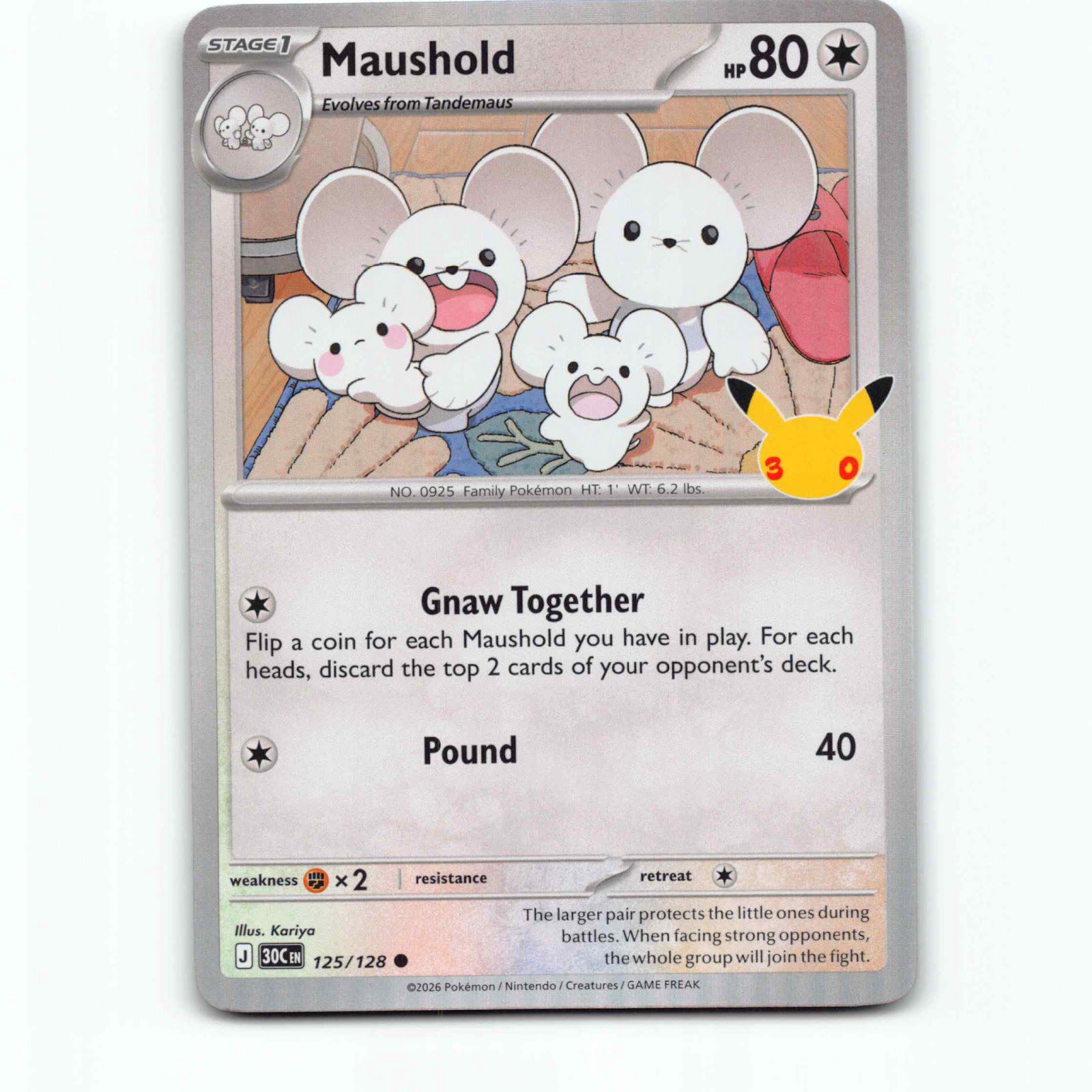 Maushold 125 Holo Pokémon 30C EN 125/128 30th Celebration Pokemon Kort