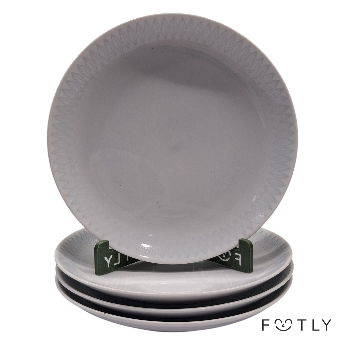 4 st Assietter Tallrikar Vit Grå Bladmönster Porslin Retro Fat Dessert Vintage
