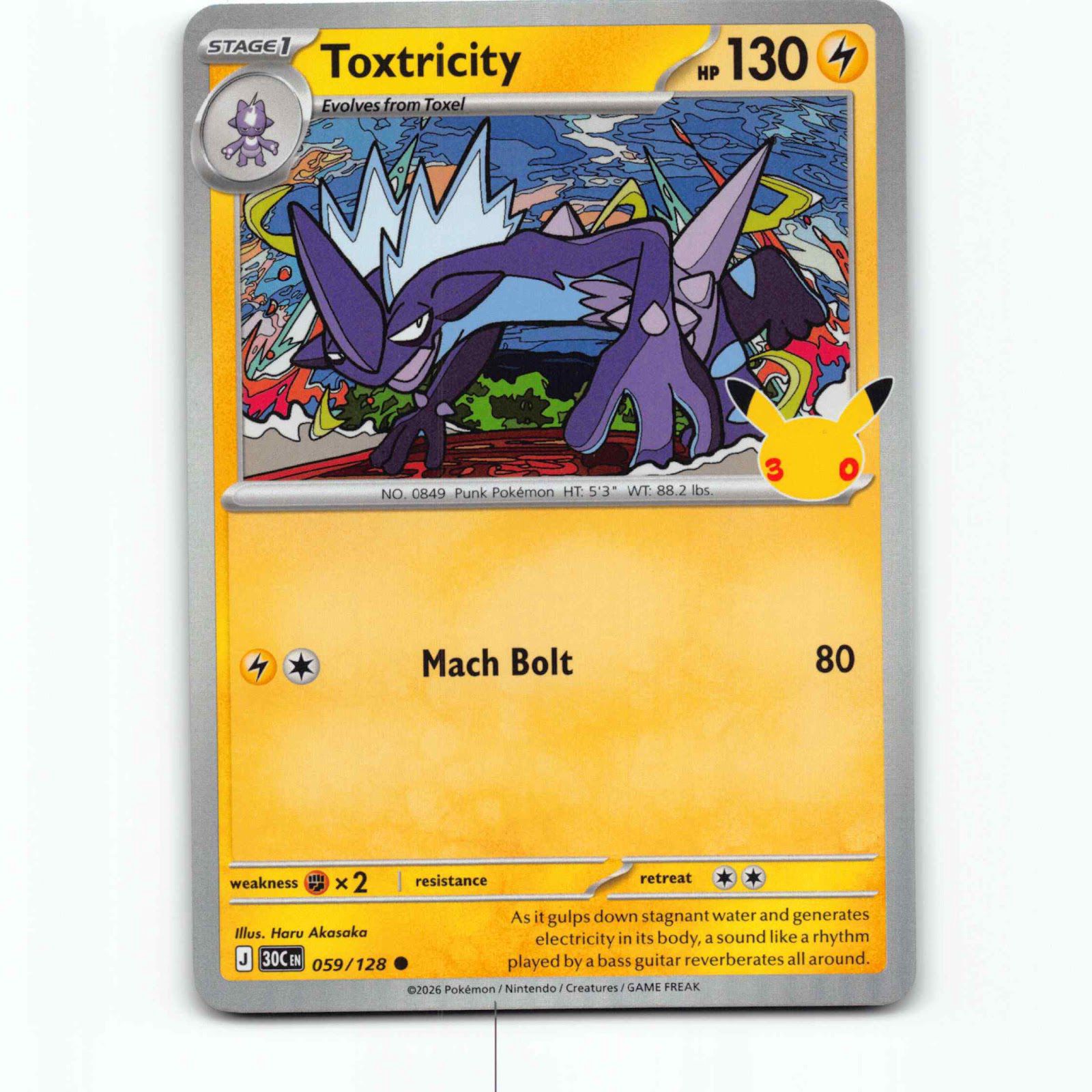 Toxtricity 59 Holo Pokémon 30C EN 059/128 30th Celebration Pokemon Kort