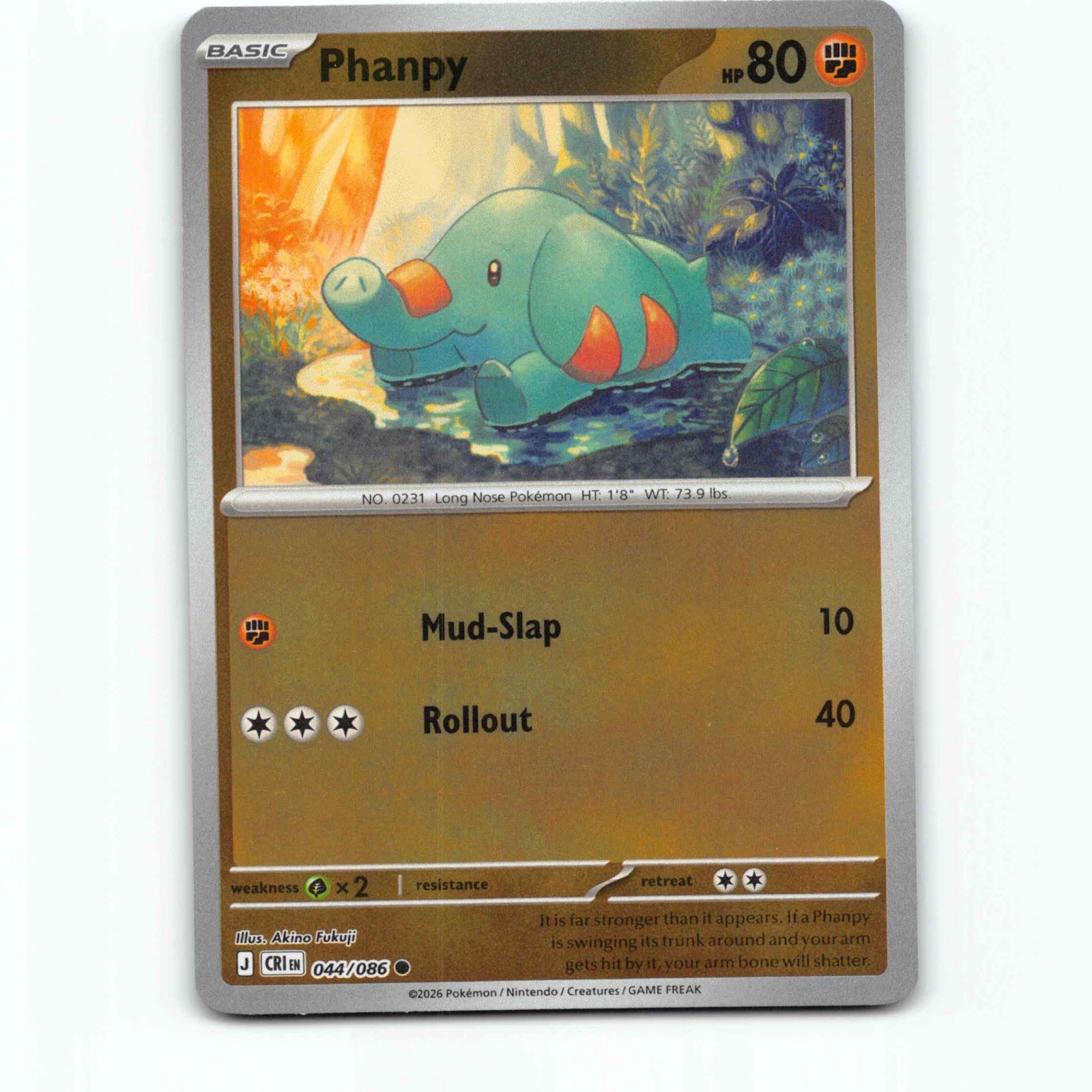 Phanpy 044/086 Pokémon Reverse Holo CRI EN Chaos Rising Pokemon Kort Mega Evolut