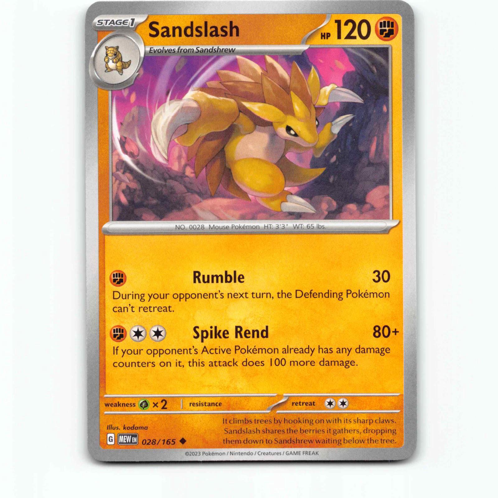 Sandslash 028/165 Pokémon MEW EN 151 Pokemon Kort Scarlet & Violet