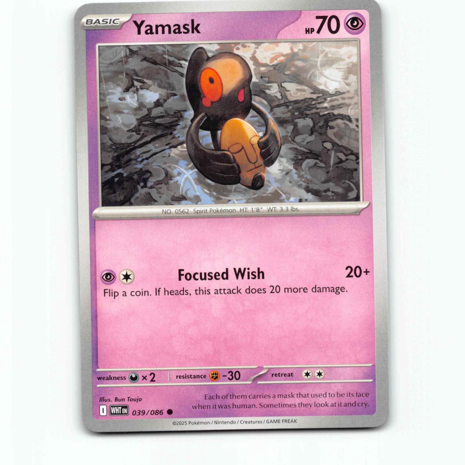 Yamask 39 Pokémon WHT EN 039/086 White Flare Pokemon Kort Scarlet & Violet