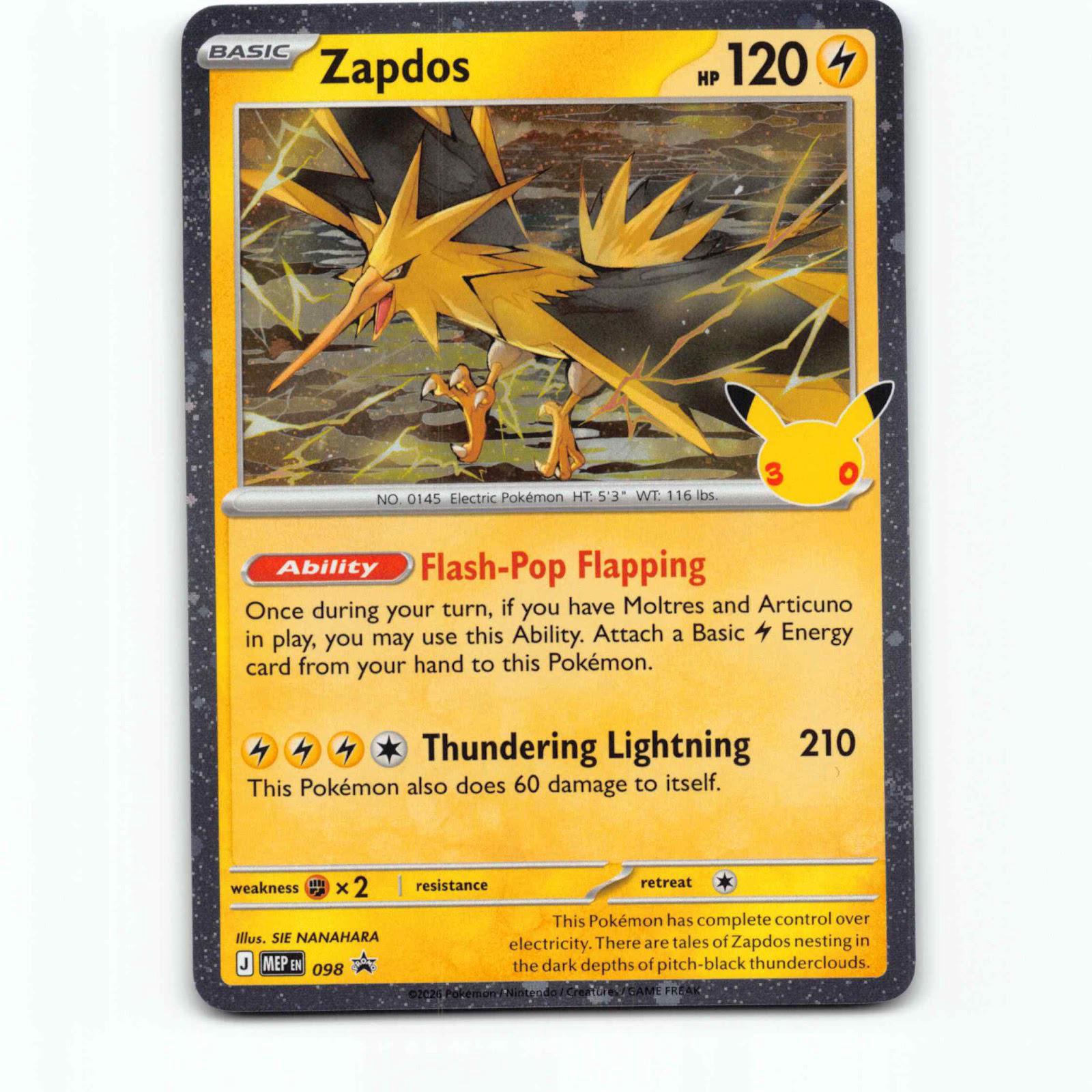 Zapdos 98 Promo Pokémon MEP EN 098 MEP Black Star Promos Pokemon Kort Promokort