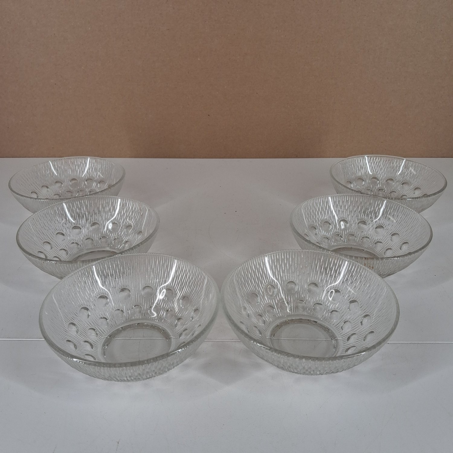 VEB Glaswerk Schwepnitz Koralle 6 st Glasskålar Dessertskål Prickmönster Retro