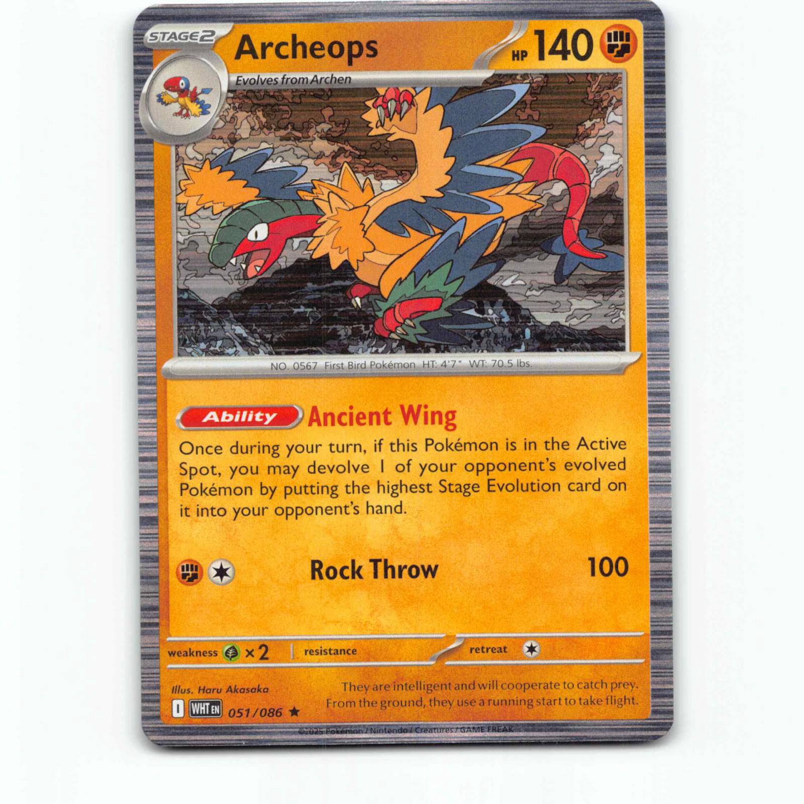 Archeops 051/086 Pokémon Holo WHT EN White Flare Pokemon Kort Scarlet & Violet