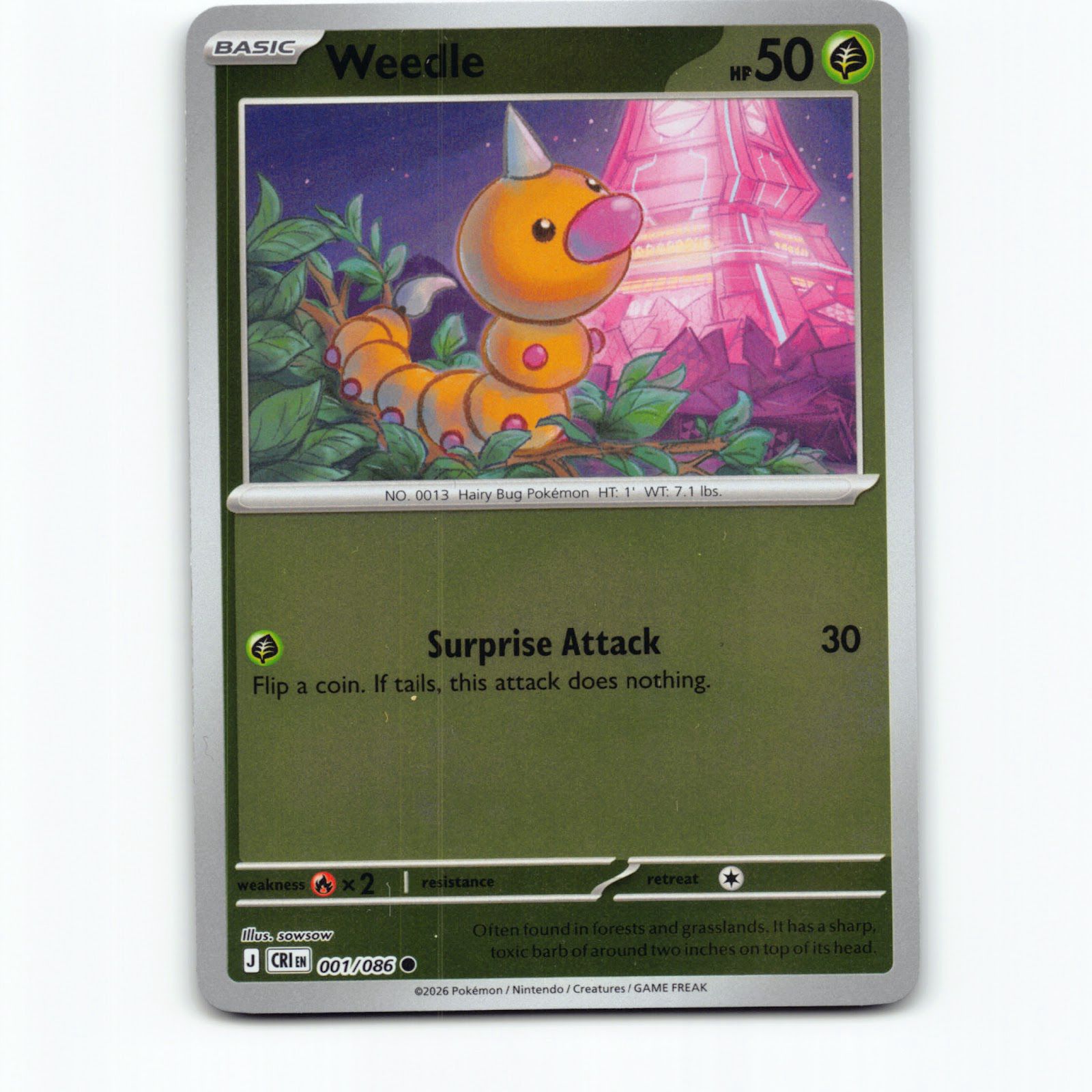 Weedle 001/086 Pokémon Reverse Holo CRI EN Chaos Rising Pokemon Kort Mega Evolut