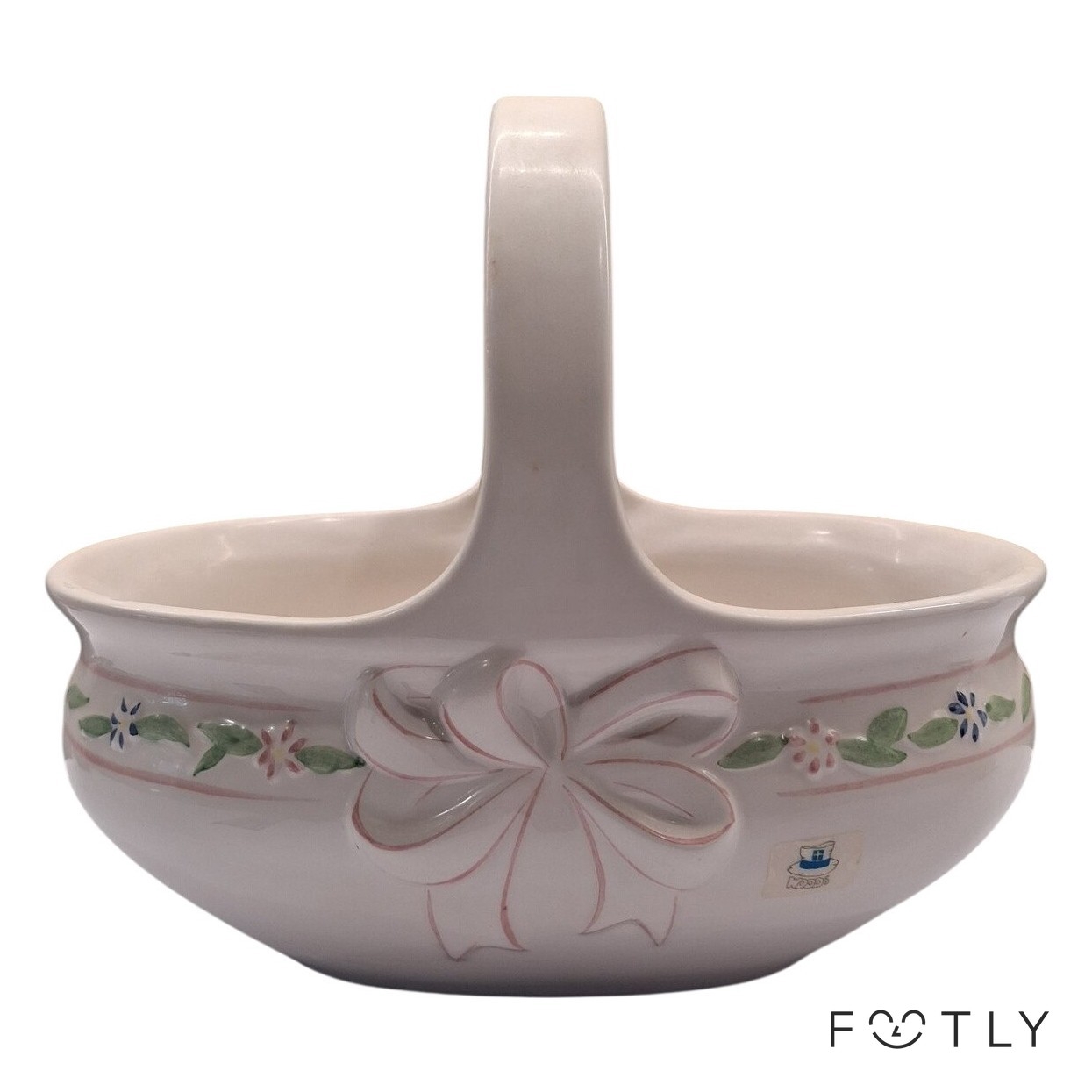 WOOD's Korg Skål Porslin Rosett Blommor Vit Pastell Keramik Basket Rosa