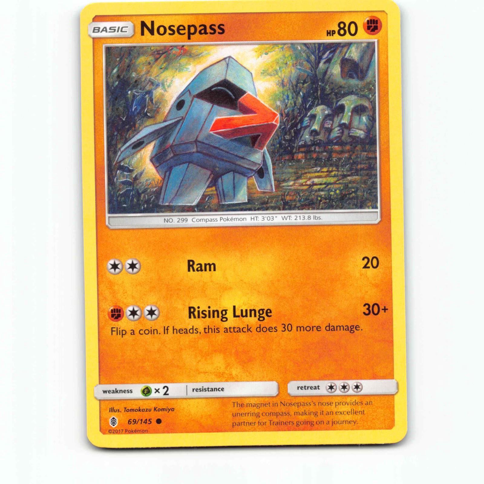 Nosepass 69 Pokémon GRI EN 69/145 Guardians Rising Pokemon Kort Sun & Moon