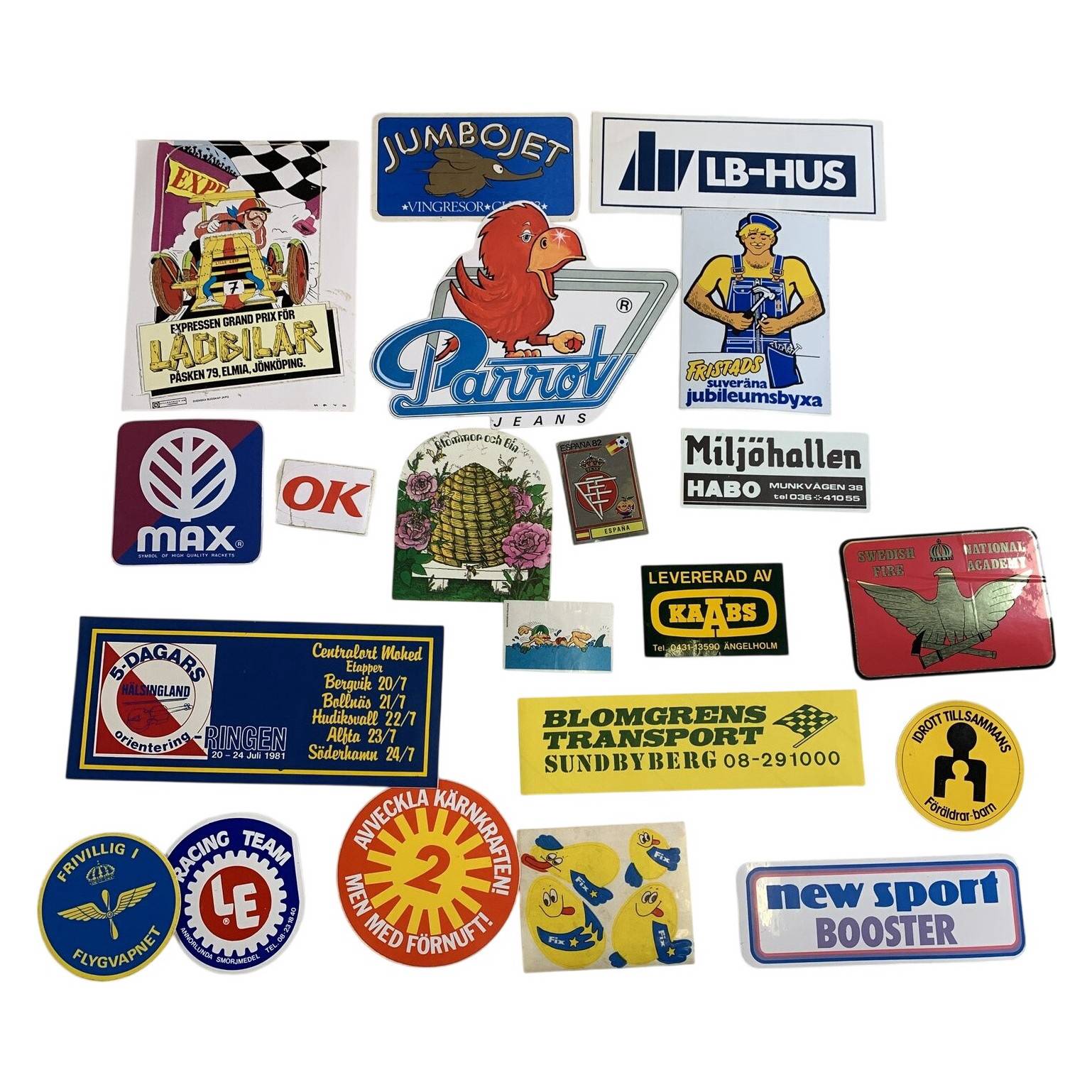 Parti ca 20 st Klistermärken Retro Reklam Sport Politik Bil Fristads Parrot