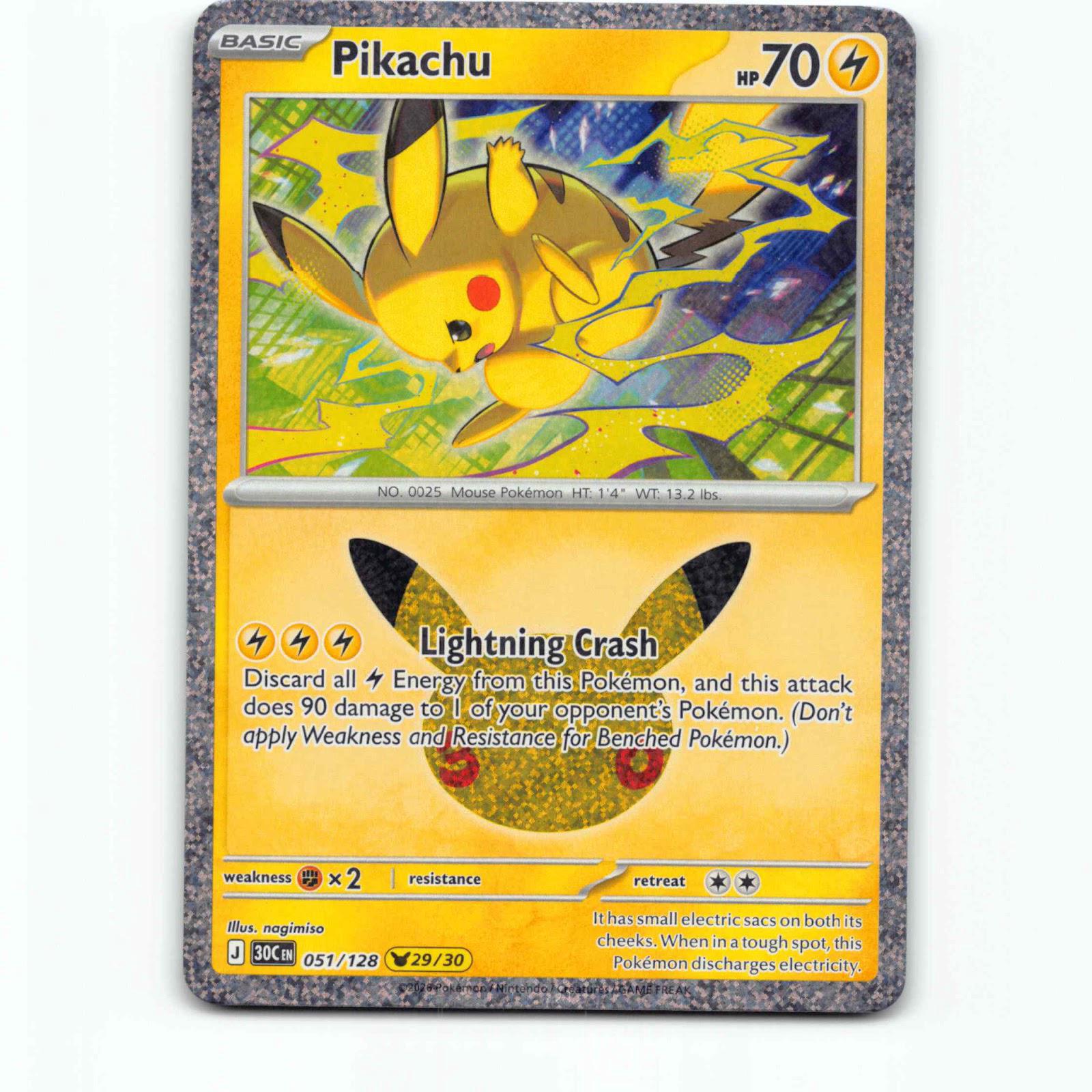 Pikachu 51 30th Celebration 29/30 Holo Pokémon 30C EN 051/128 Pokemon Kort