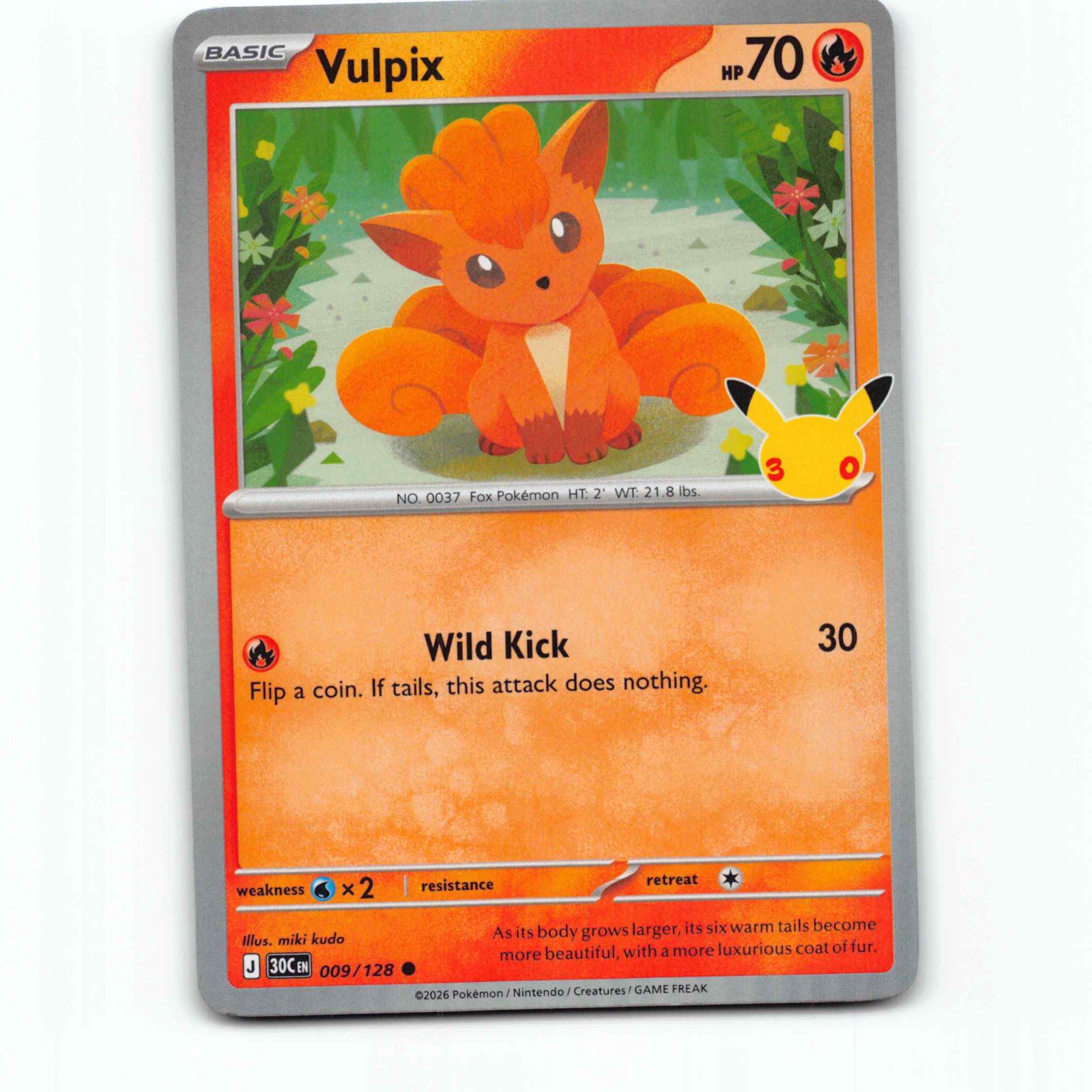 Vulpix 9 Holo Pokémon 30C EN 009/128 30th Celebration Pokemon Kort