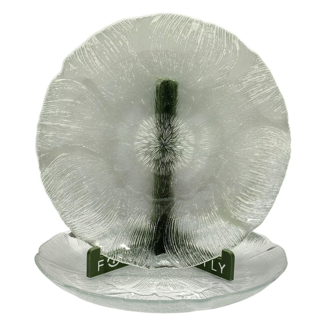 Arcoroc Fleur 3 st Assiett Glas France Blommönster Transparent Glastallrik Retro