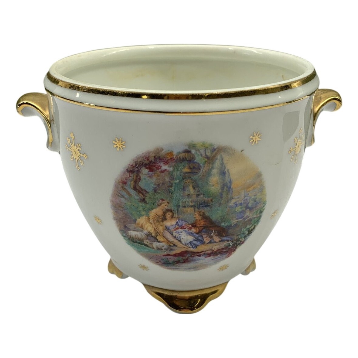 Ramona 115 Kruka Porslin Gulddekor Romantiskt Motiv Vit Vintage Retro