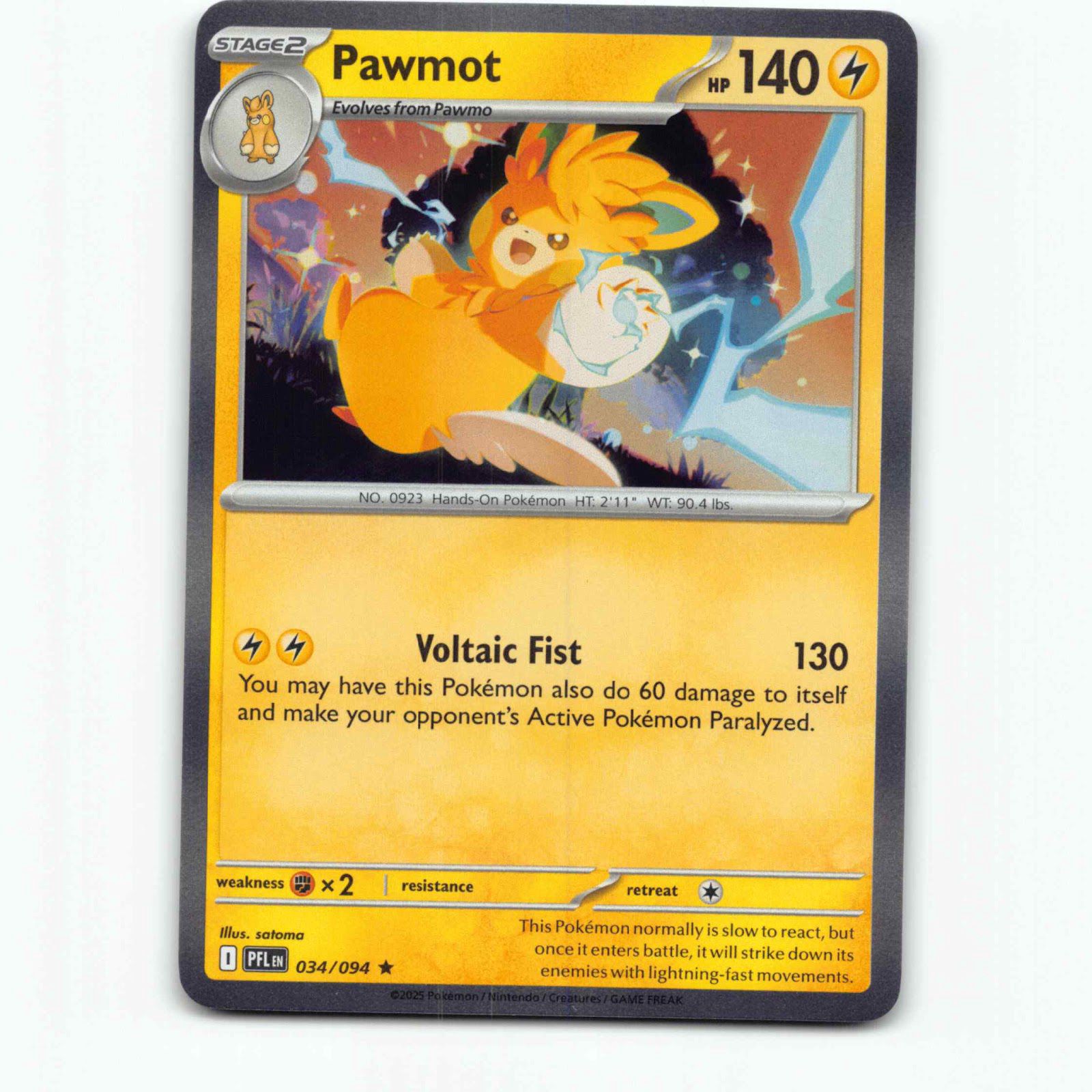 Pawmot 034/094 Pokémon Holo PFL EN Phantasmal Flames Pokemon Kort Mega Evolution