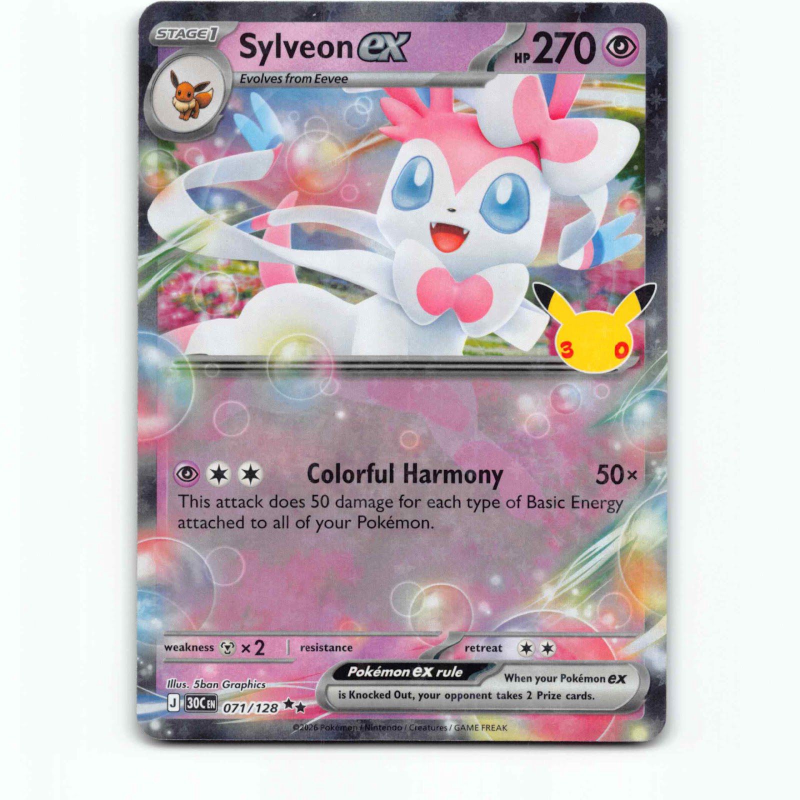 Sylveon ex 71 Double Rare Pokémon 30C EN 071/128 30th Celebration Pokemon Kort