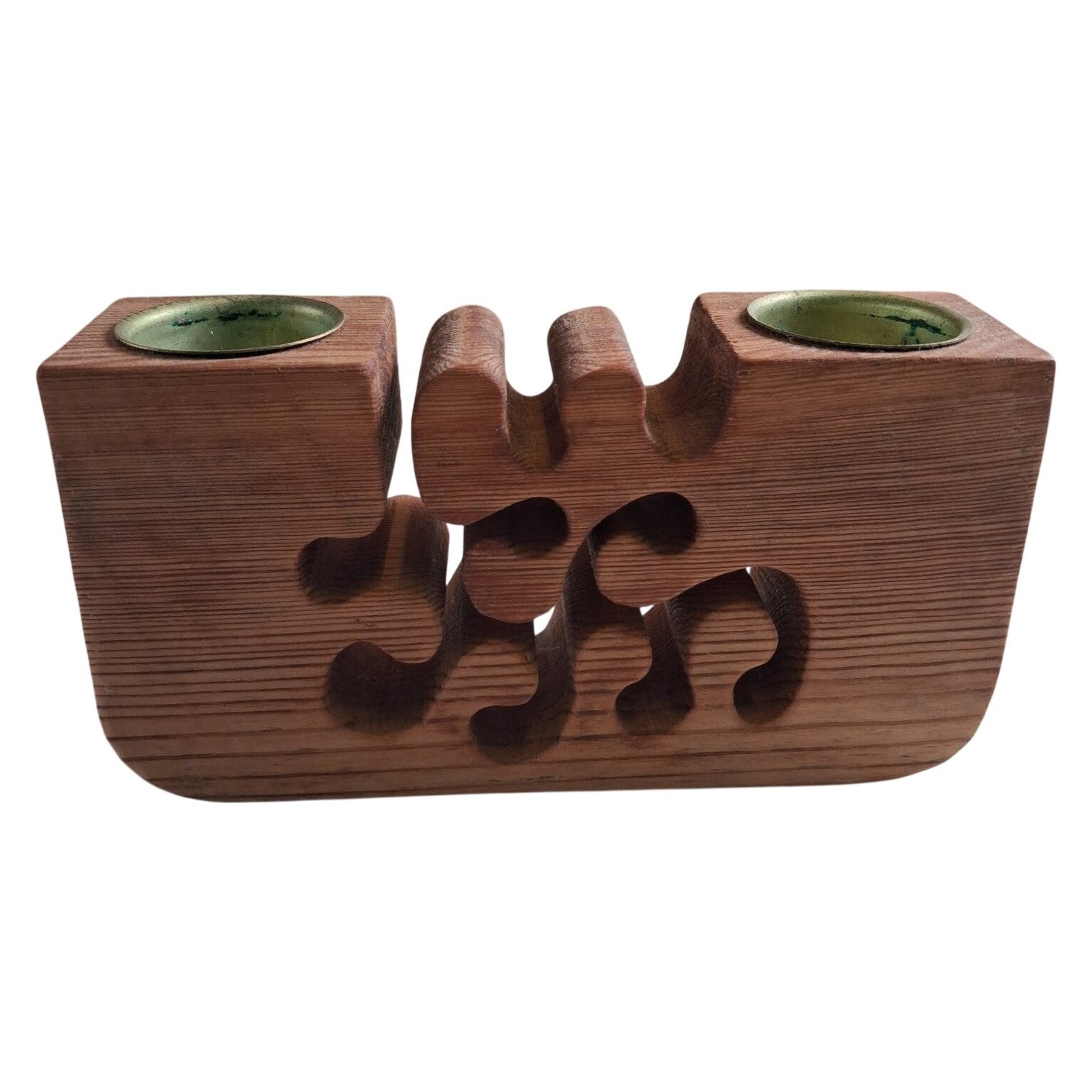 Ranevad 1996 Vintage Ljusstake Trä Tvåljus Hantverk Design Brun Ljuslykta