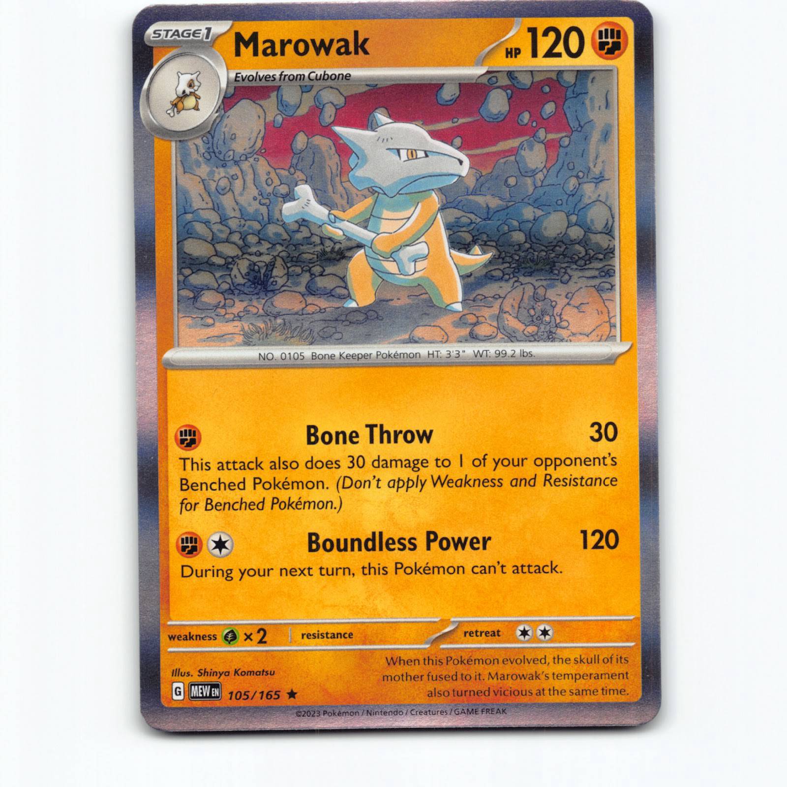 Marowak 105/165 Pokémon Holo MEW EN Scarlet & Violet 151 Pokemon Kort Scarlet &