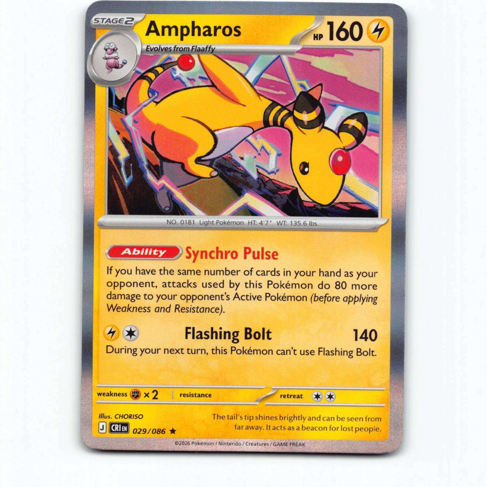 Ampharos 029/086 Pokémon Holo CRI EN Chaos Rising Pokemon Kort Mega Evolution