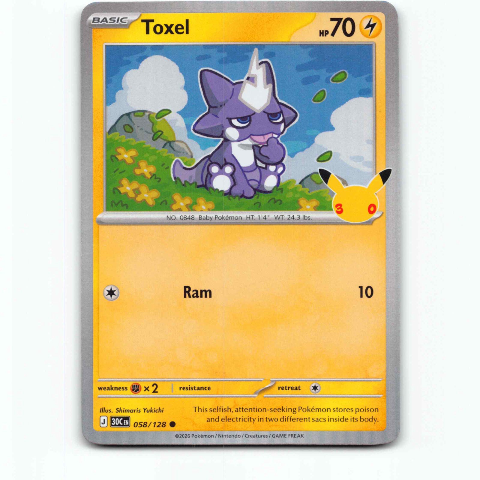 Toxel 58 Holo Pokémon 30C EN 058/128 30th Celebration Pokemon Kort