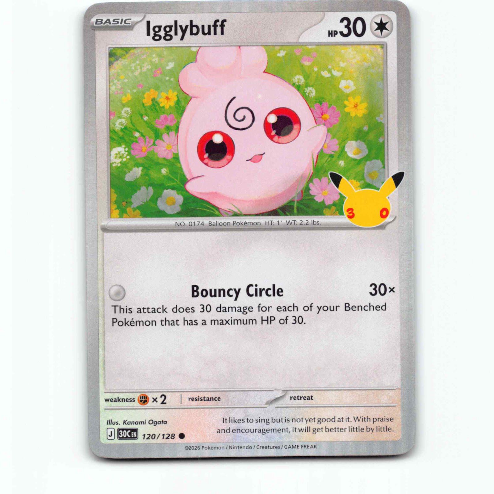 Igglybuff 120 Holo Pokémon 30C EN 120/128 30th Celebration Pokemon Kort