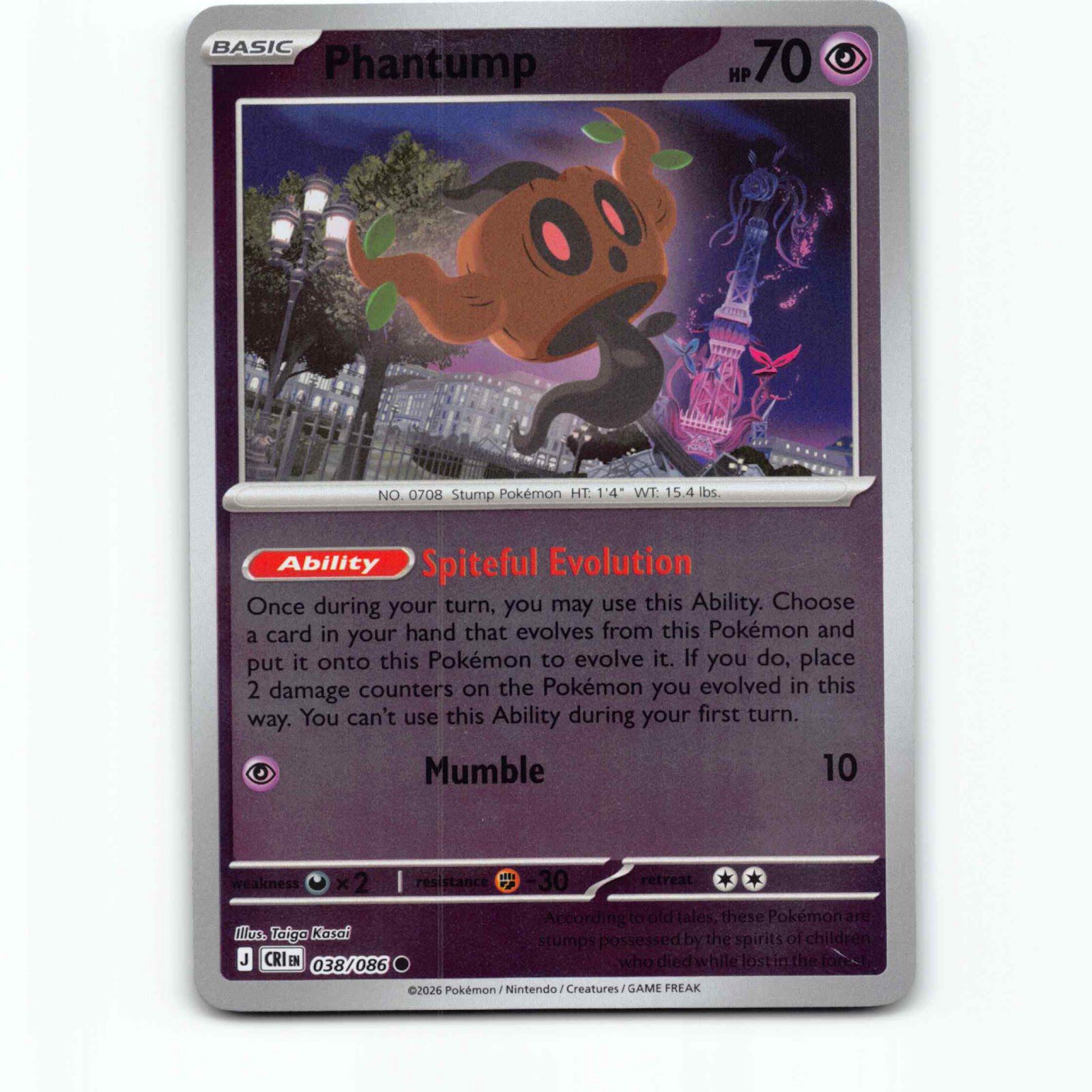 Phantump 038/086 Pokémon Reverse Holo CRI EN Chaos Rising Pokemon Kort Mega Evol