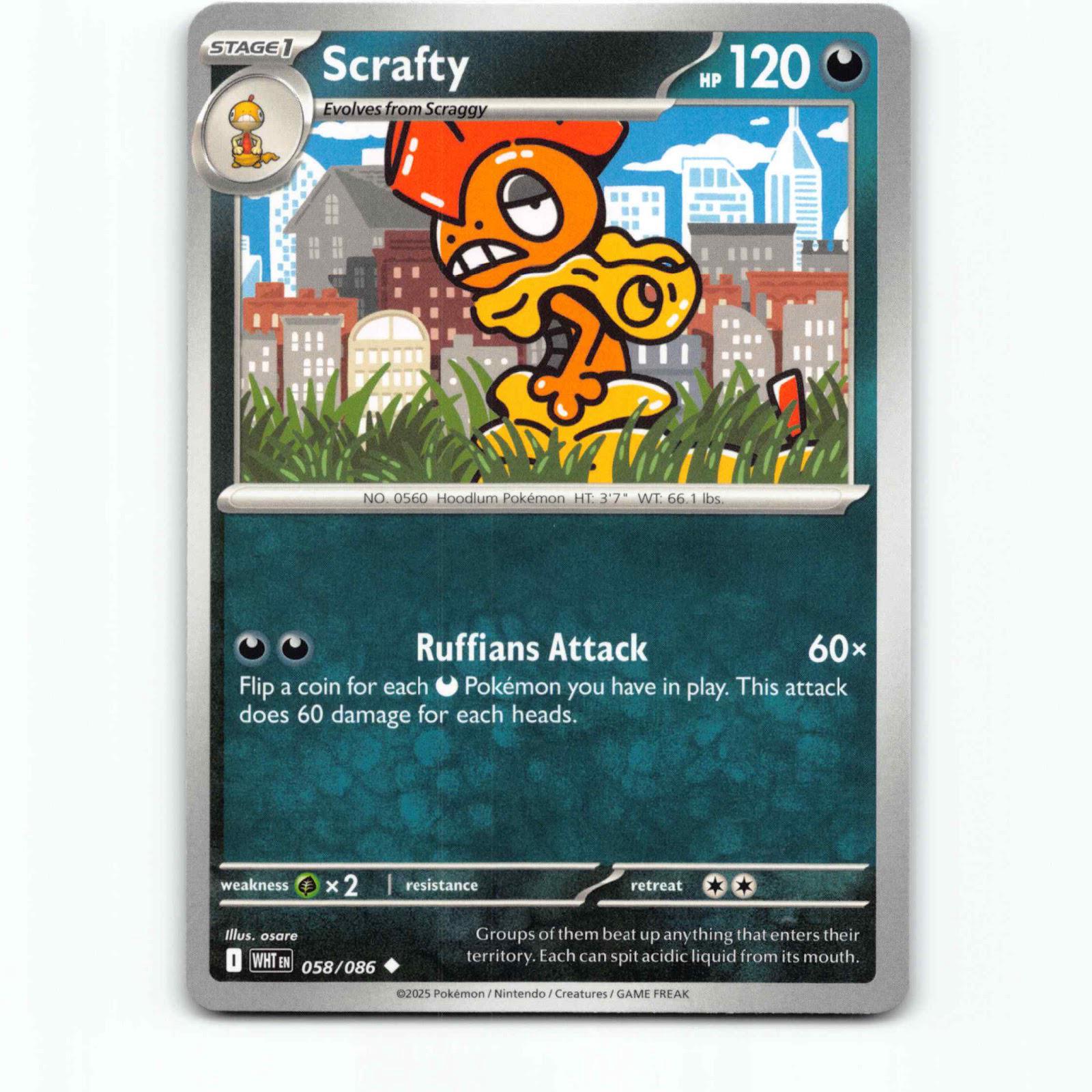 Scrafty 058/086 Pokémon WHT EN White Flare Pokemon Kort Scarlet & Violet