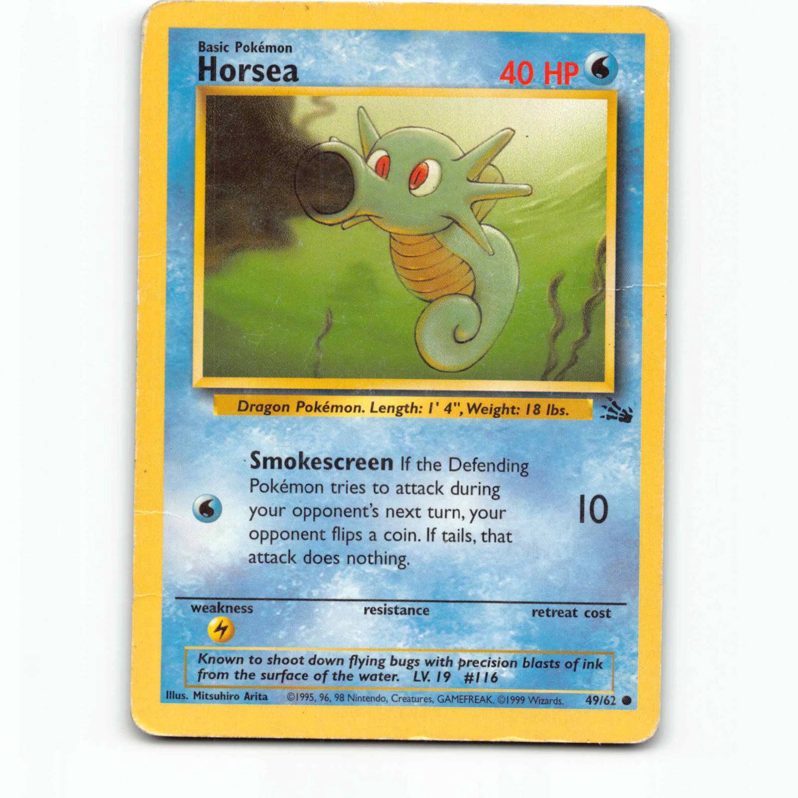 Horsea 49 Pokémon FO EN 49/62 Fossil Pokemon Kort Wizards of The Coast