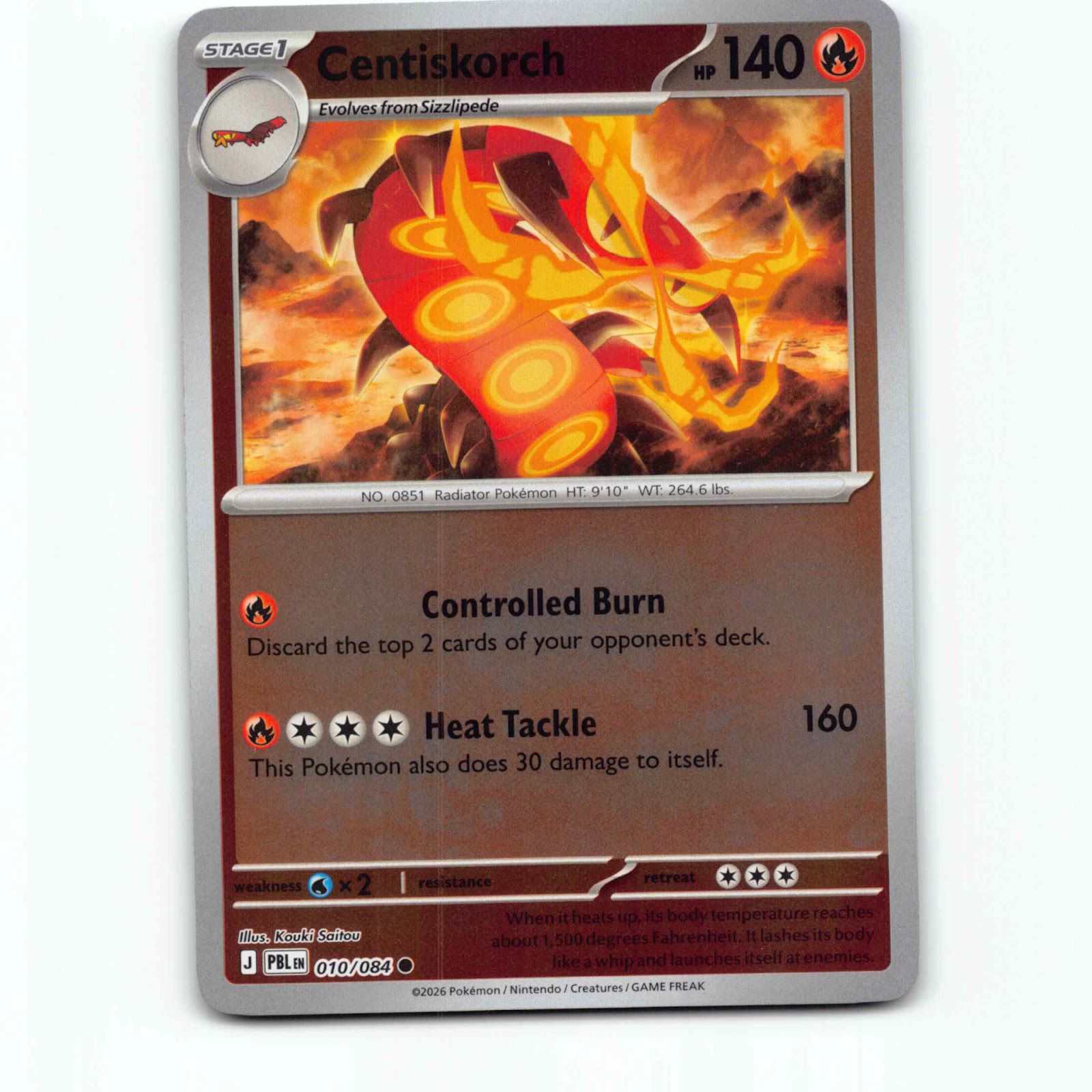 Centiskorch 010/084 Pokémon Reverse Holo PBL EN Pitch Black Pokemon Kort Mega Ev
